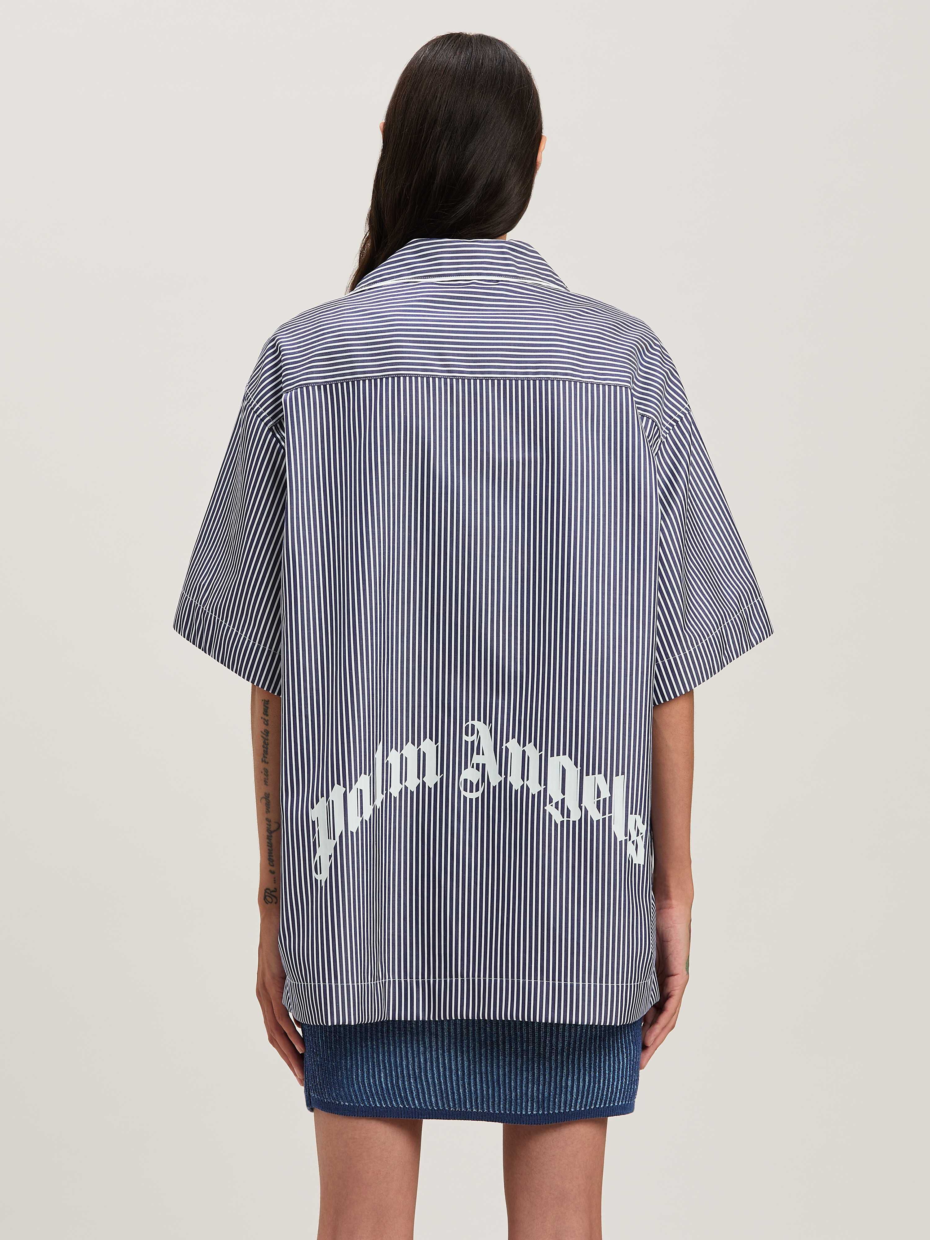 PALM ANGELS  Curved logo striped shirt NAVY BLUE - OFF WHITE PWGG005S25FAB001