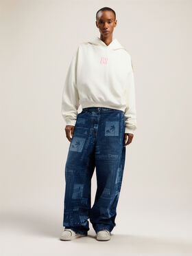 PALM ANGELS Classic Logo Neon Crop Hoody OFF WHITE - PINK PWBB076F25FLE007