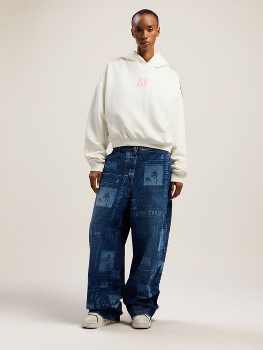PALM ANGELS Classic Logo Neon Crop Hoody OFF WHITE - PINK PWBB076F25FLE007