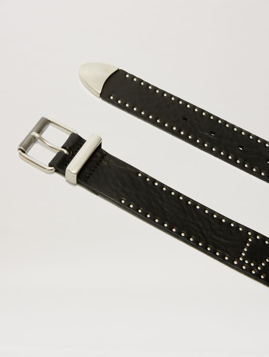 PALM ANGELS  Studs Logo belt BLACK/SILVER PMRB035S25LEA001