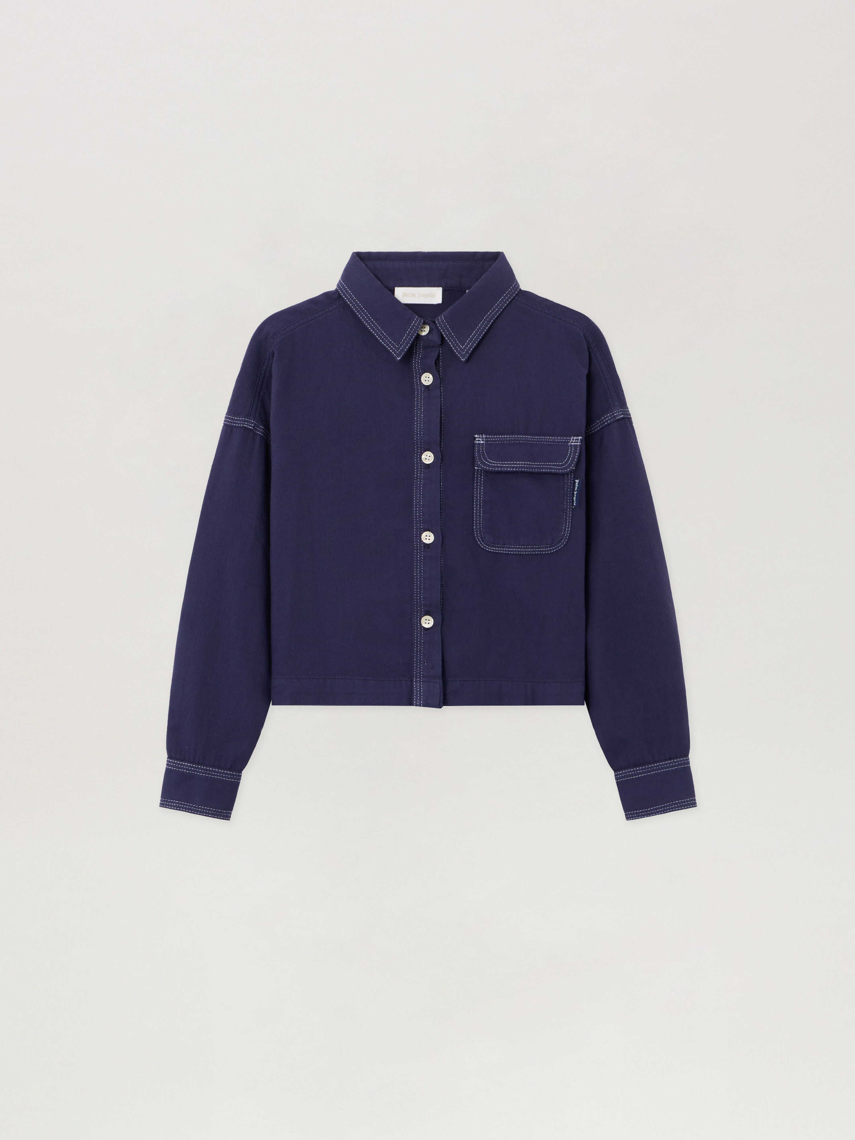 Curved Logo Flannel Shirt in NAVY BLUE - OFF WHITE | Palm Angels®
