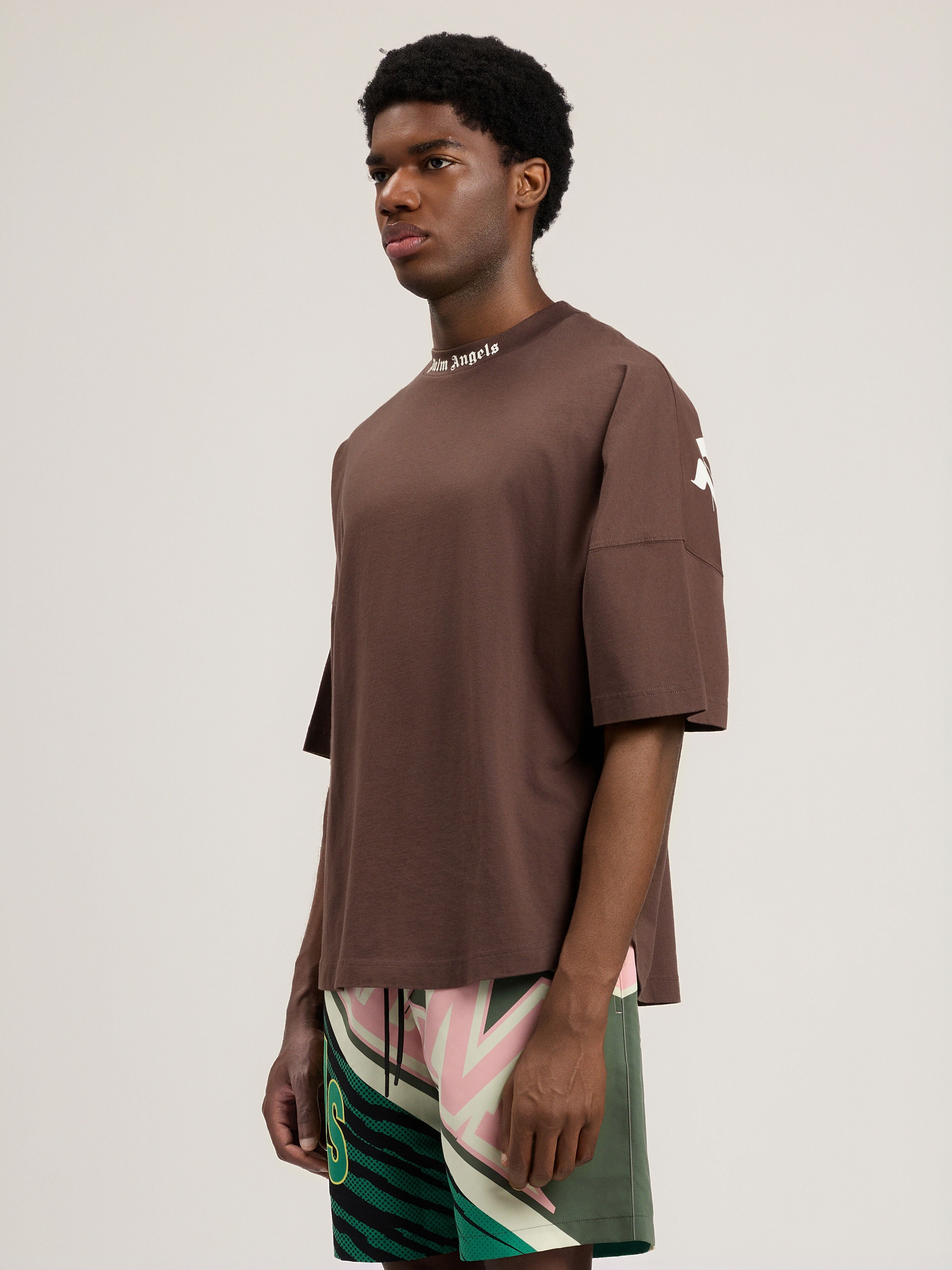 PALM ANGELS Classic Logo Over T-Shirt BROWN OFF WHITE PMAA10BS26JER001