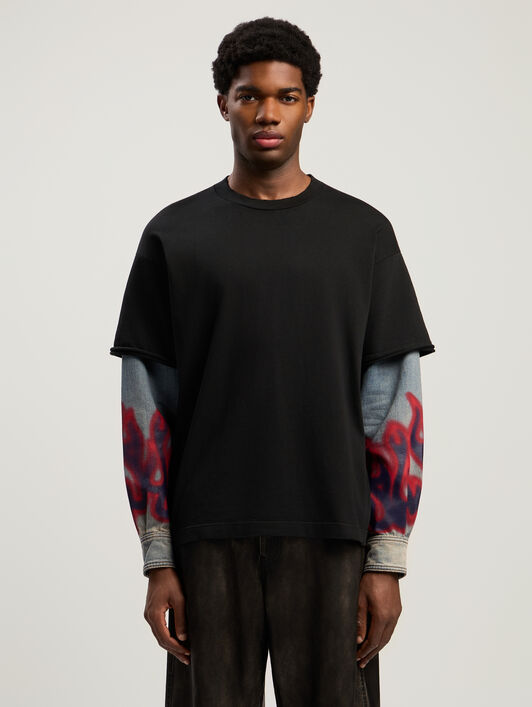 Flames Hybrid Shirt L/S PALM ANGELS Flames Hybrid Shirt L/S VINTAGE BLACK - MEDIUM BLUE PMGE04BF25FAB001