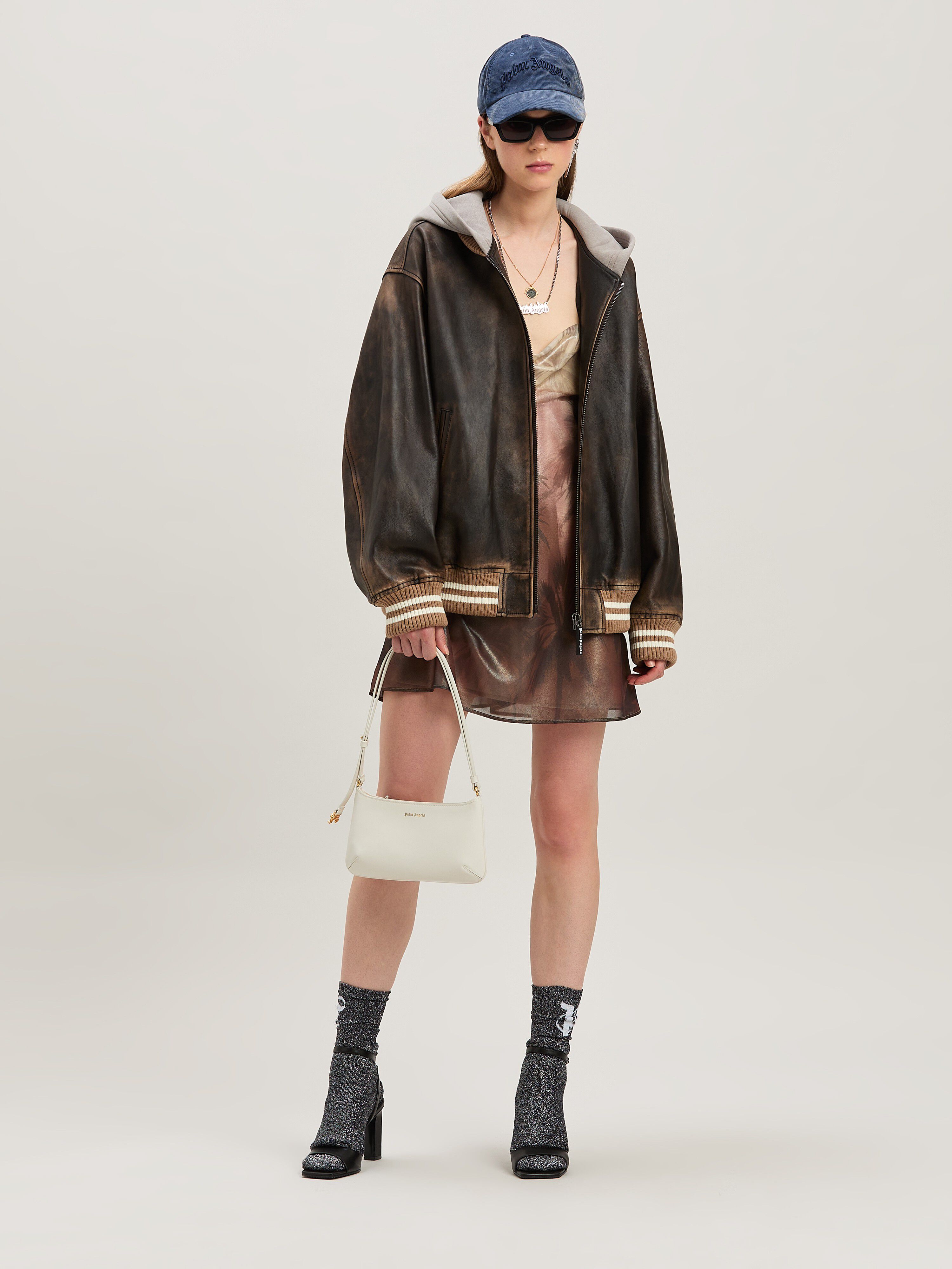PALM ANGELS  Curved logo Leather Bomber MARRONE - MARRONE SCURO PWJA035S25LEA001