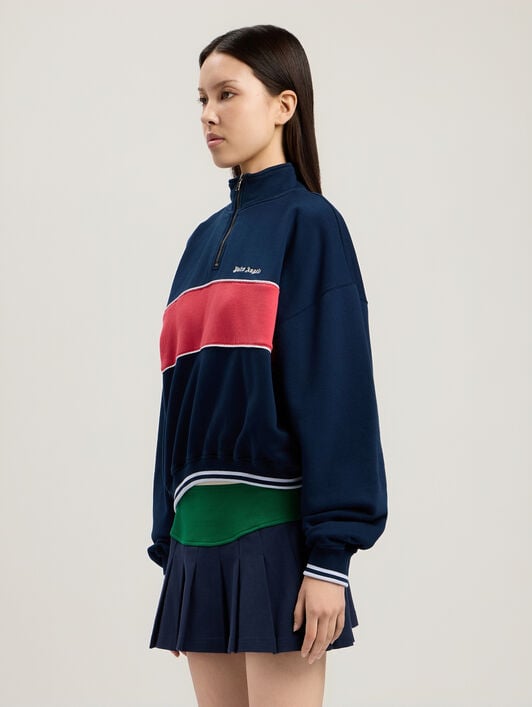 Classic Logo Half-Zip Sweatshirt PALM ANGELS Classic Logo Half-Zip Sweatshirt NAVY BLUE RED PWBA05HS26FLE001