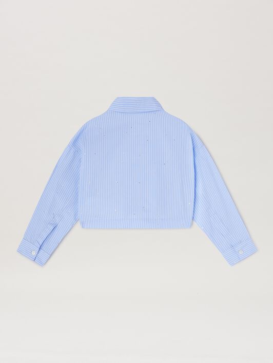 PALM ANGELS  Rheinstone striped cropped shirt DUSTY BLUE - WHITE PGGE006S25FAB001