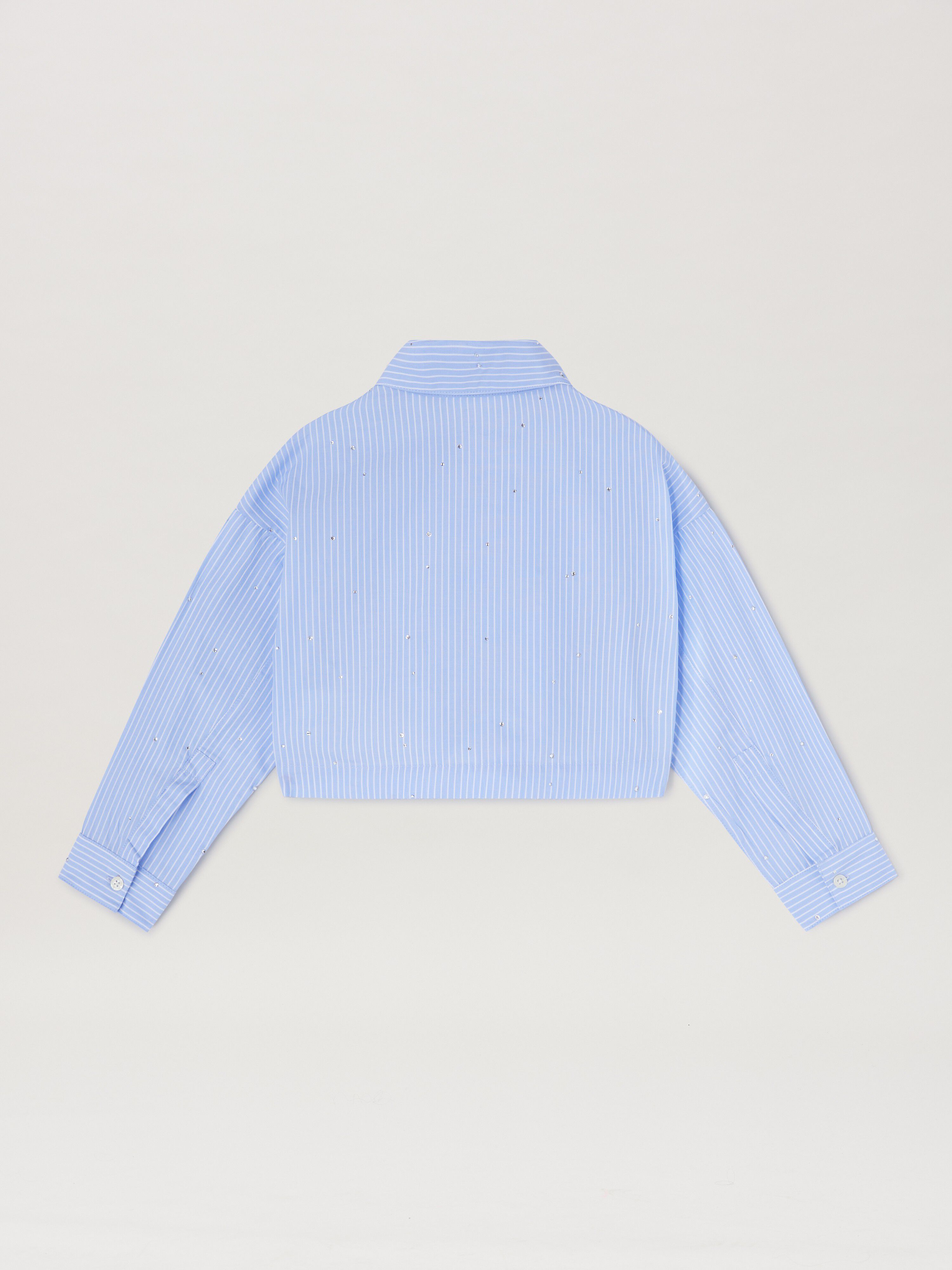 PALM ANGELS  Rheinstone striped cropped shirt DUSTY BLUE - WHITE PGGE006S25FAB001