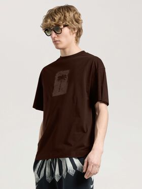PALM ANGELS Brushed Palm Tree Regular T-Shirt BROWN - KAKI PAMAA01W26JR19