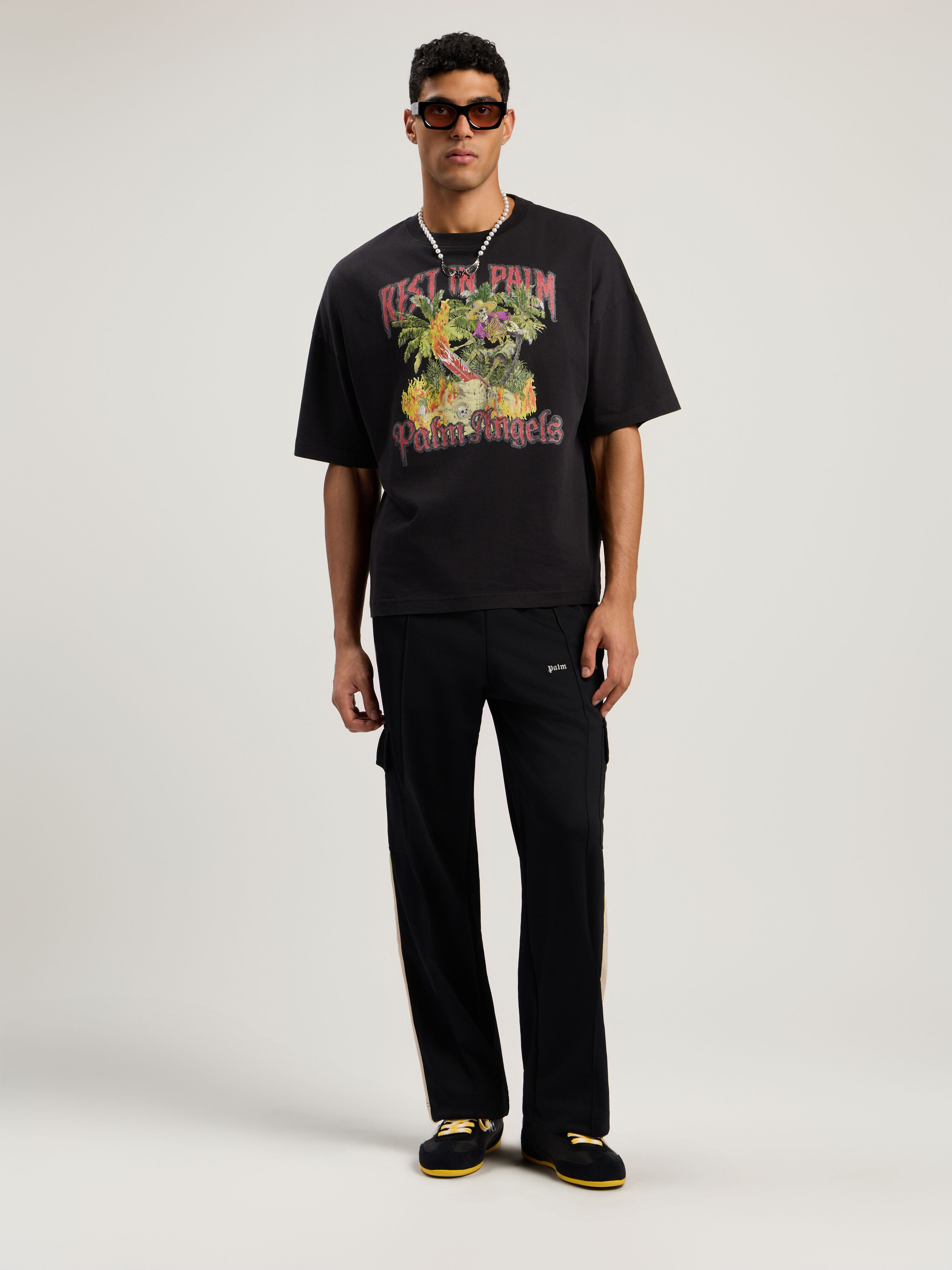 PALM ANGELS Rest In Palm Loose T-Shirt BLACK - MULTICOLOR PMAA10DF25JER006