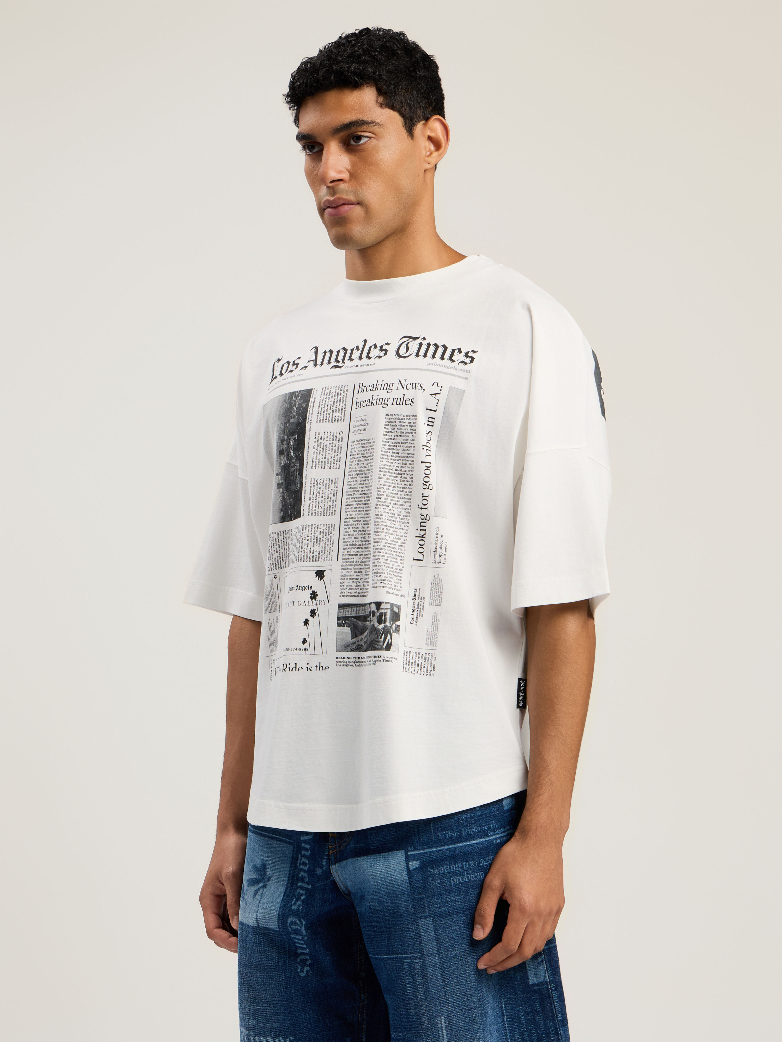 PALM ANGELS Paxlatimes News Over T-shirt OFF WHITE - BLACK PMAA10BF25JER002
