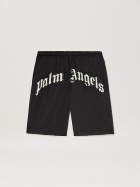 PALM ANGELS  BADESHORTS MIT GESCHWUNGENEM LOGO MILITARY GREEN - BLACK PMFD018S25FAB001