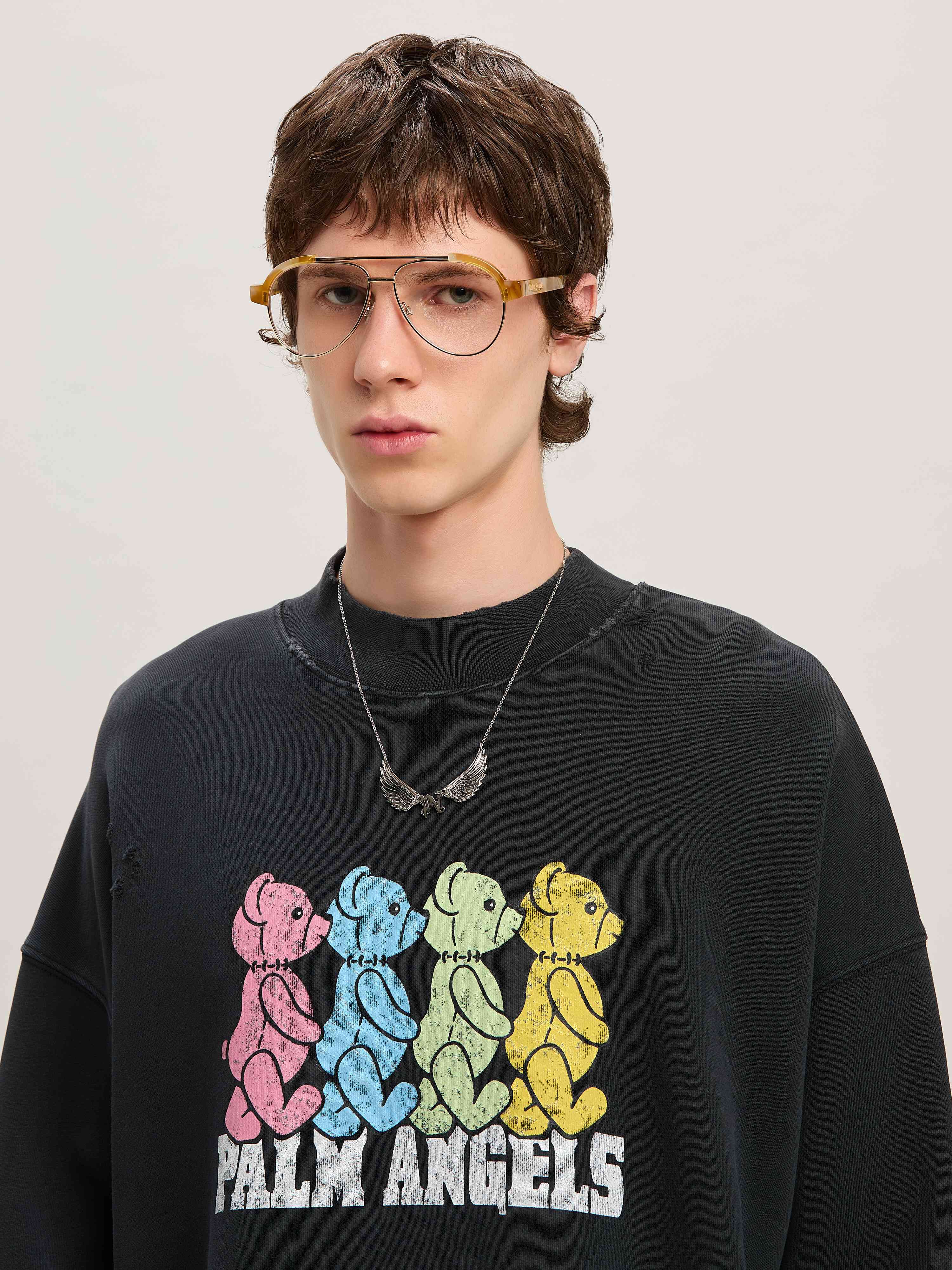 PALM ANGELS  Multicolor Bear crewneck sweatshirt NERO - MULTICOLOREE PMBA026S25FLE004
