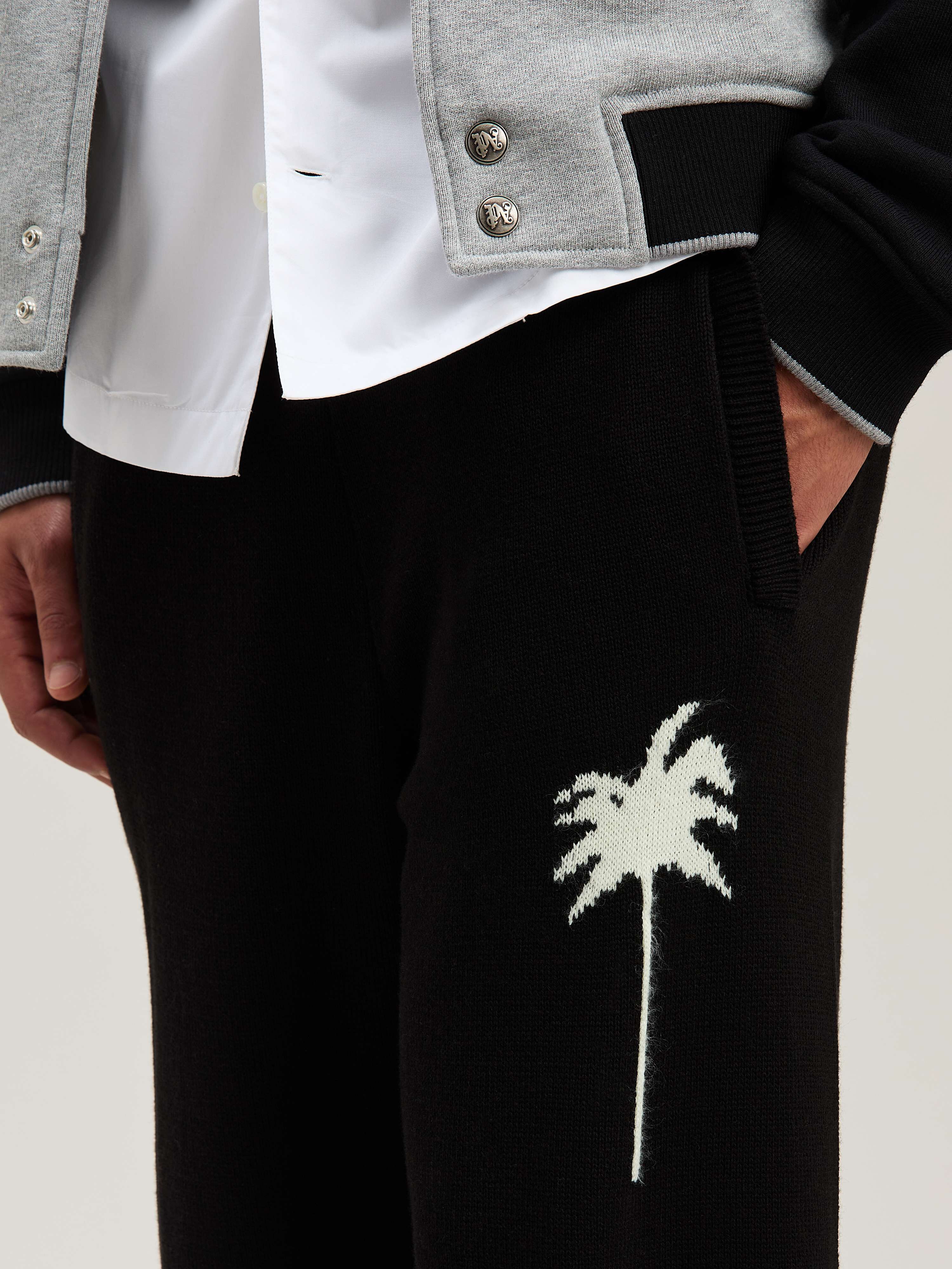 PALM ANGELS  Palm Inlay knit pants BLACK - OFF WHITE PMHG021S25KNI001