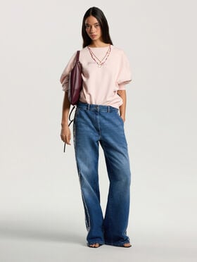 PALM ANGELS Stud Logo Crew ROSE PINK - OFF WHITE PAWBA03F26FL03