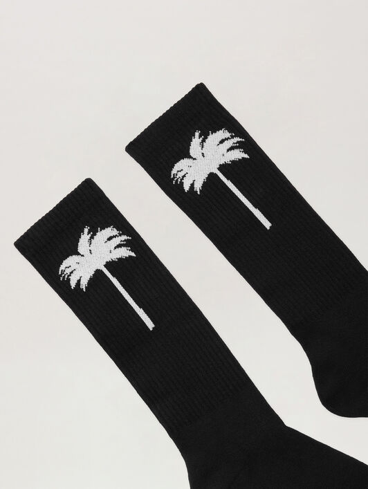 PALM ANGELS Palm Tree Logo Socks BLACK WHITE PMRA001C99FAB003