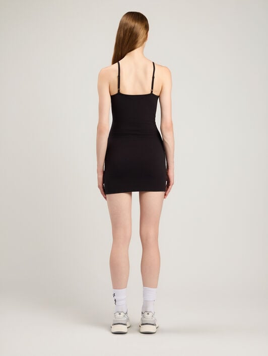 Milan LA Fitted Mini Dress PALM ANGELS Milan LA Fitted Mini Dress BLACK OFF WHITE PWDH009S26JER001