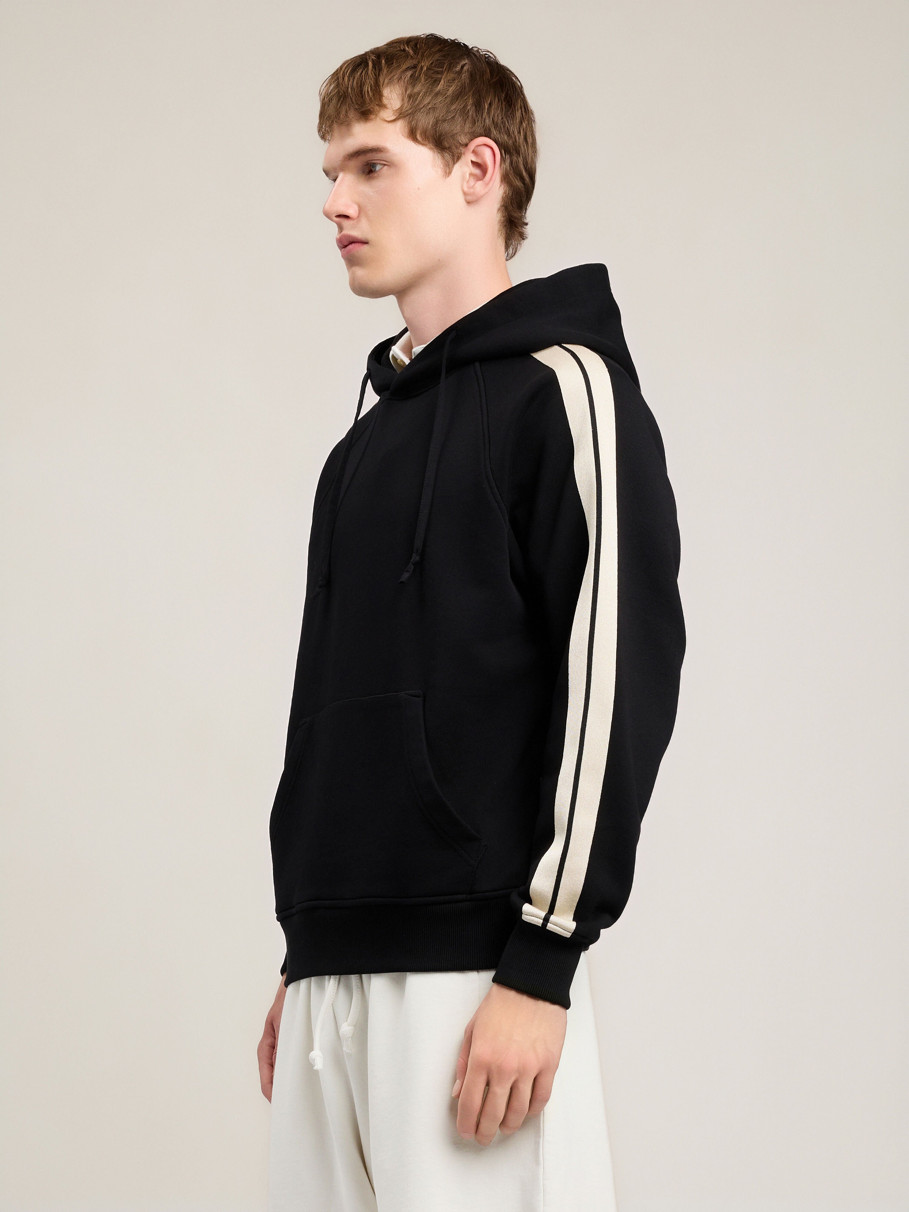 PALM ANGELS Back Curved Logo Track Hoodie BLACK OFF WHITE PMBB17QS26FLE001