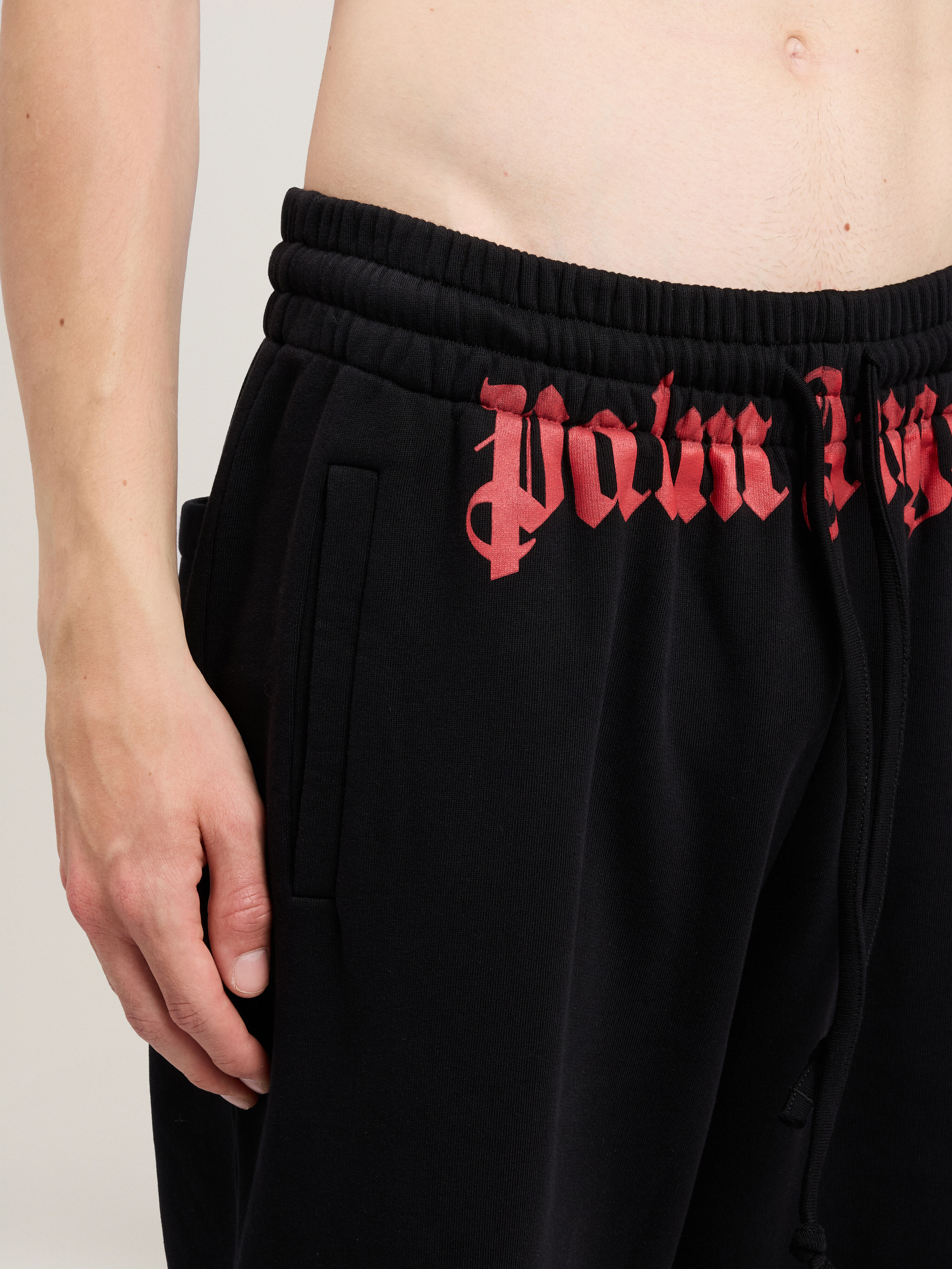 Ameri VINTAGE LOGO WAIST MARBELT PANTS新品 Waist Logo Sweatpants in BLACK RED for Men | Palm Angels®