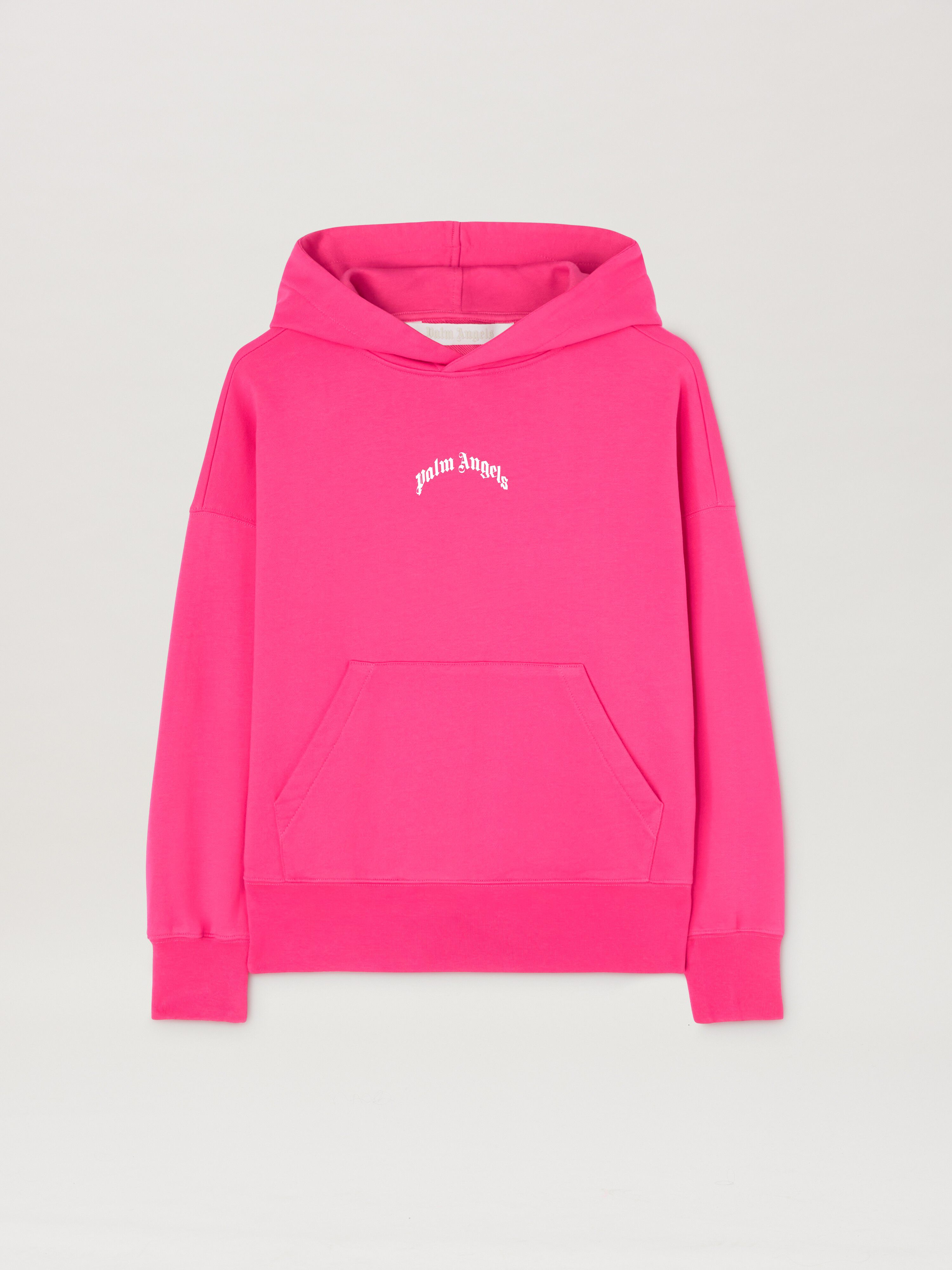 PALM ANGELS  Curved logo hoodie FUCHSIA - SOFT PINK PWBB074S25FLE001
