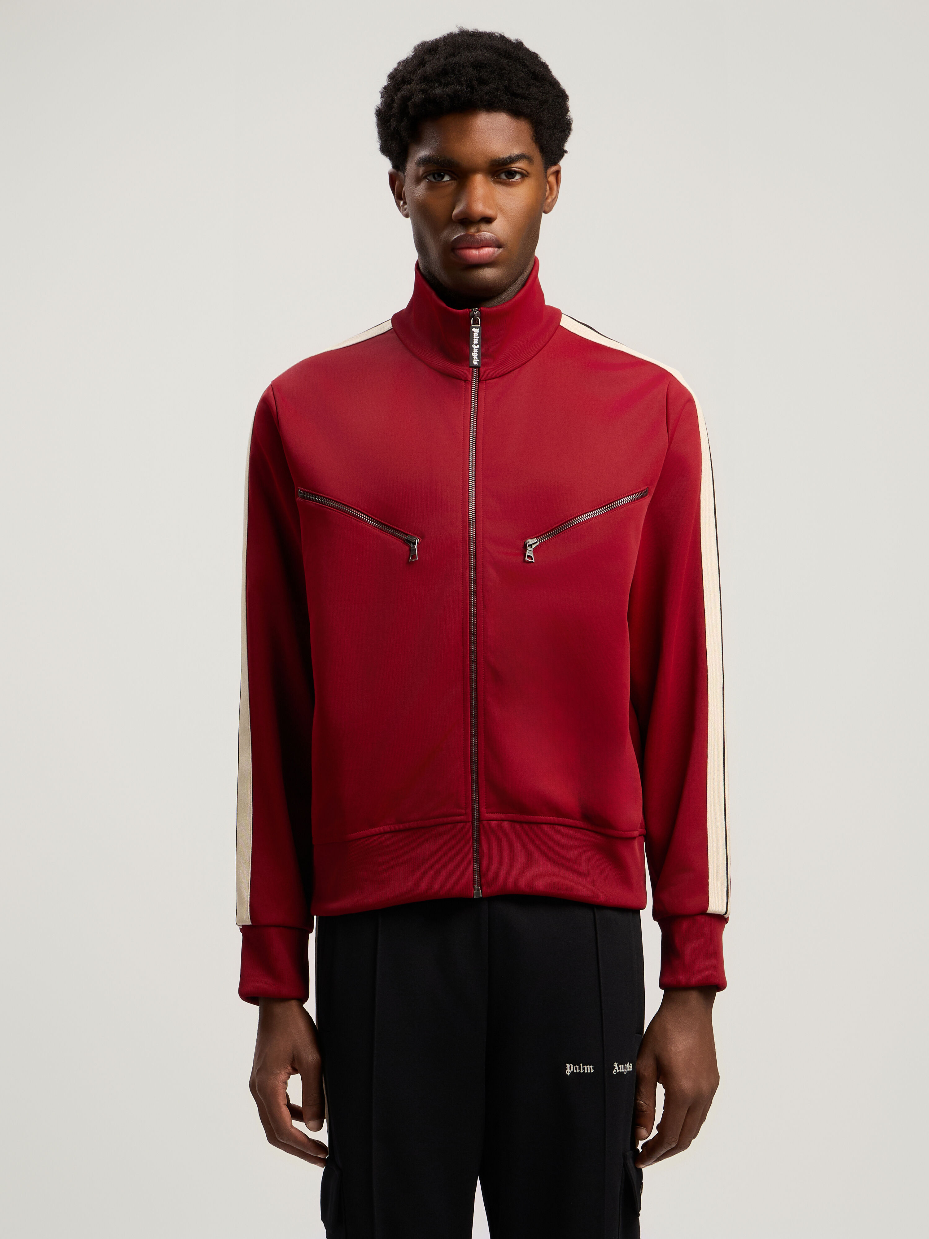 PALM ANGELS Curved Logo Zip-Up Track Jacket RED - OFF WHITE PMBD08HF25FAB001