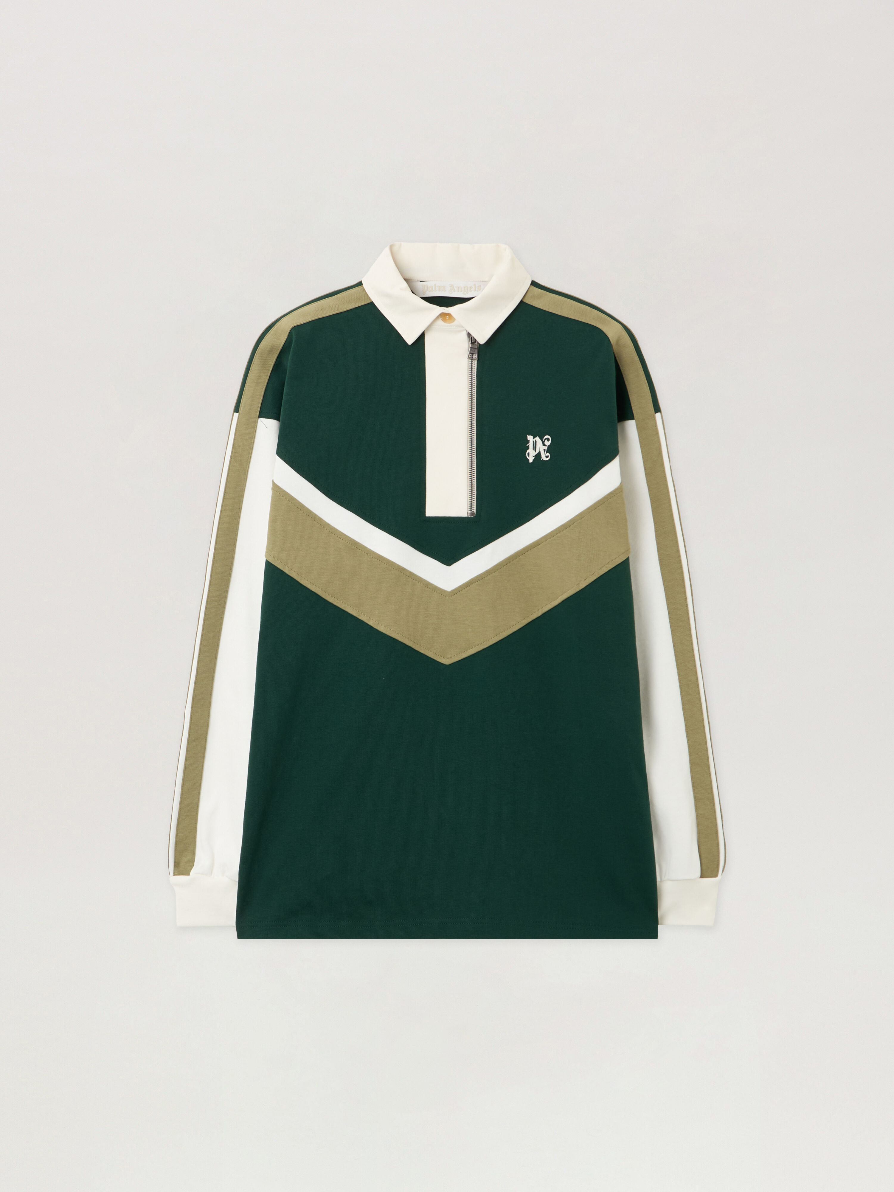 Monogram Colorblock Polo Shirt PALM ANGELS Monogram Colorblock Polo Shirt DARK GREEN - OFF WHITE PWGC011F25FAB001