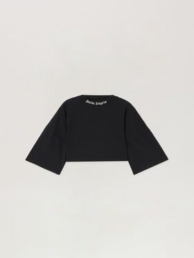 PALM ANGELS Back Curved Logo Mini T-Shirt BLACK CREAM PWAA054S26JER001