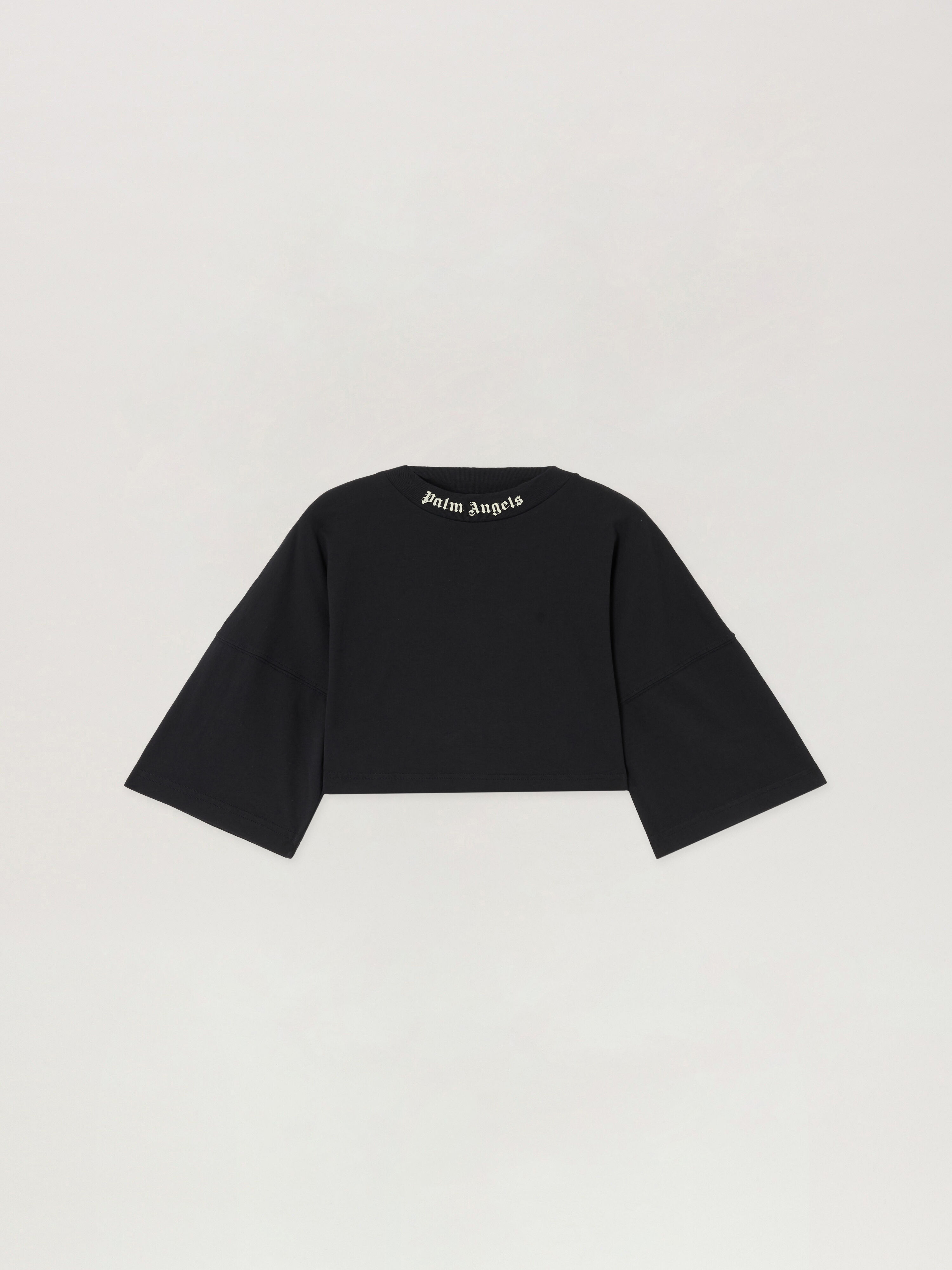 PALM ANGELS Back Curved Logo Mini T-Shirt BLACK CREAM PWAA054S26JER001