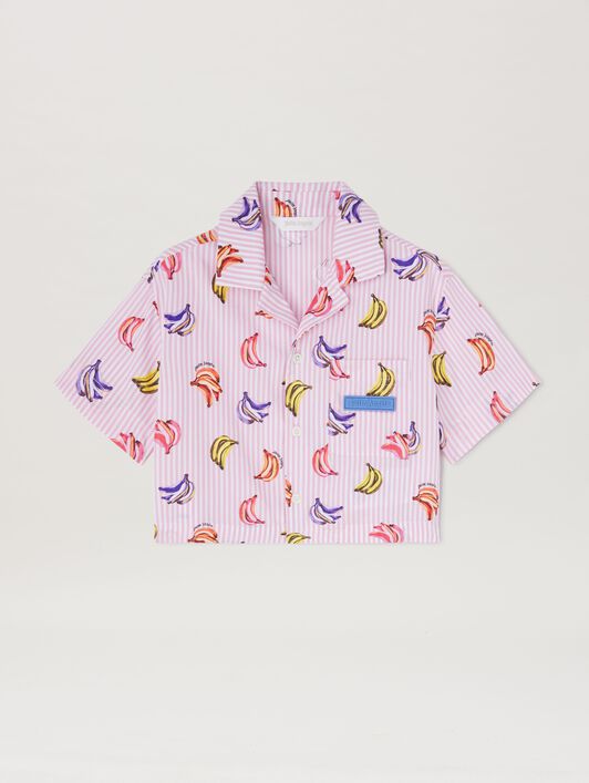 PALM ANGELS  Bananas print cropped short sleeves shirt ROSE PINK DUSTY BLUE PGGG001S25FAB001