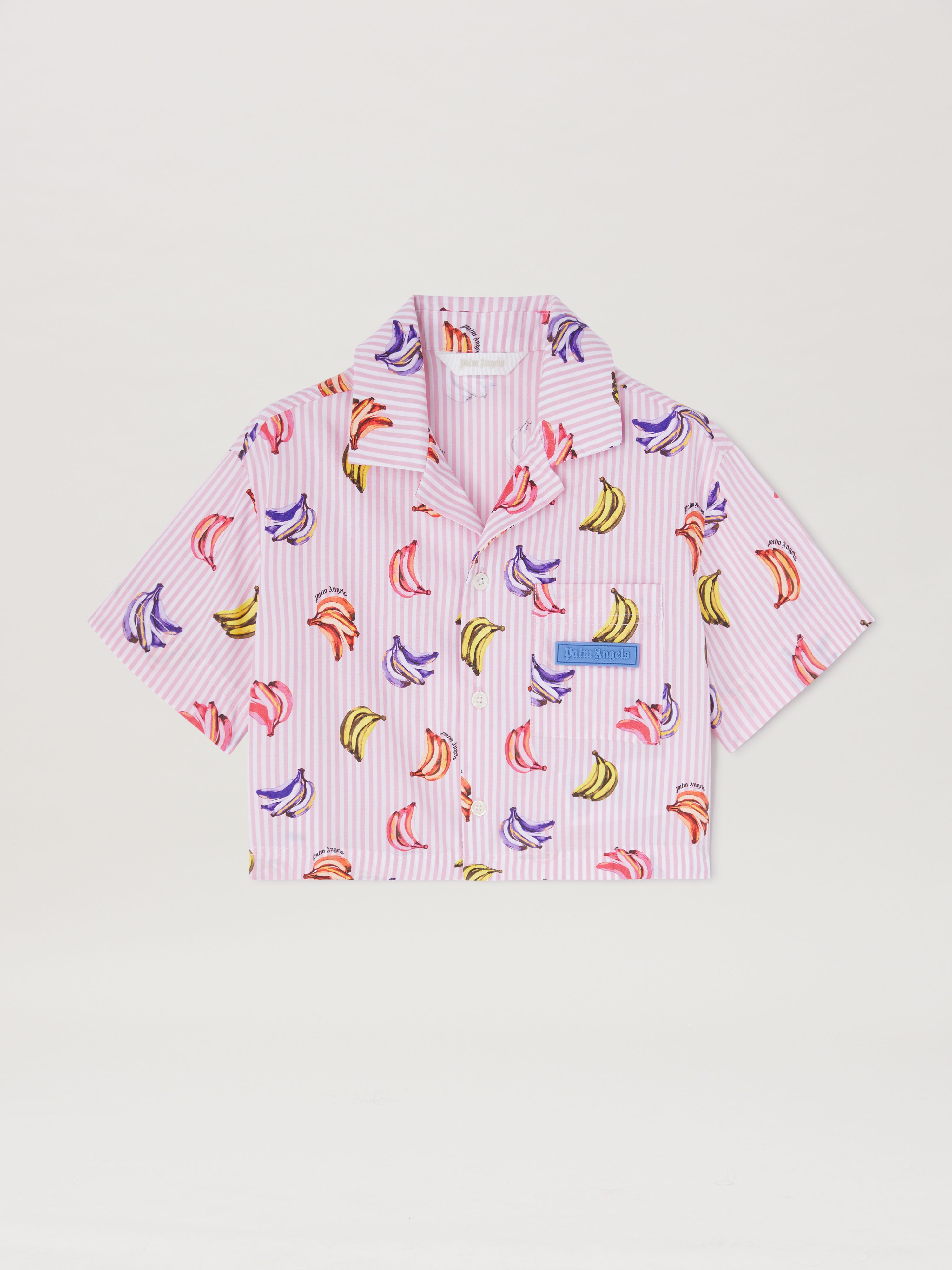 PALM ANGELS  Bananas print cropped short sleeves shirt ROSE PINK DUSTY BLUE PGGG001S25FAB001