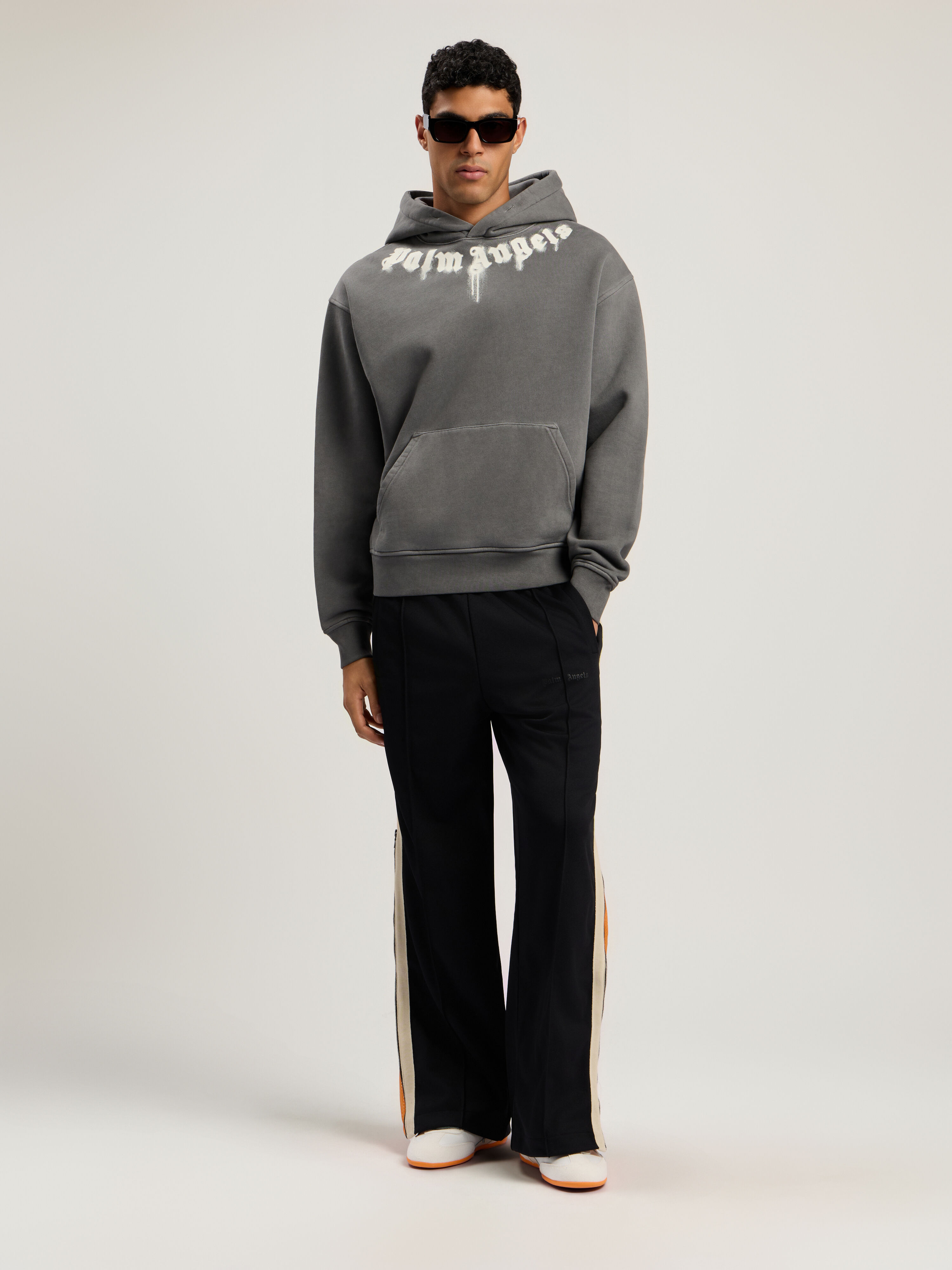 PALM ANGELS Neck Logo Regular Hoodie DARK GREY - OFF WHITE PMBB17DF25FLE003