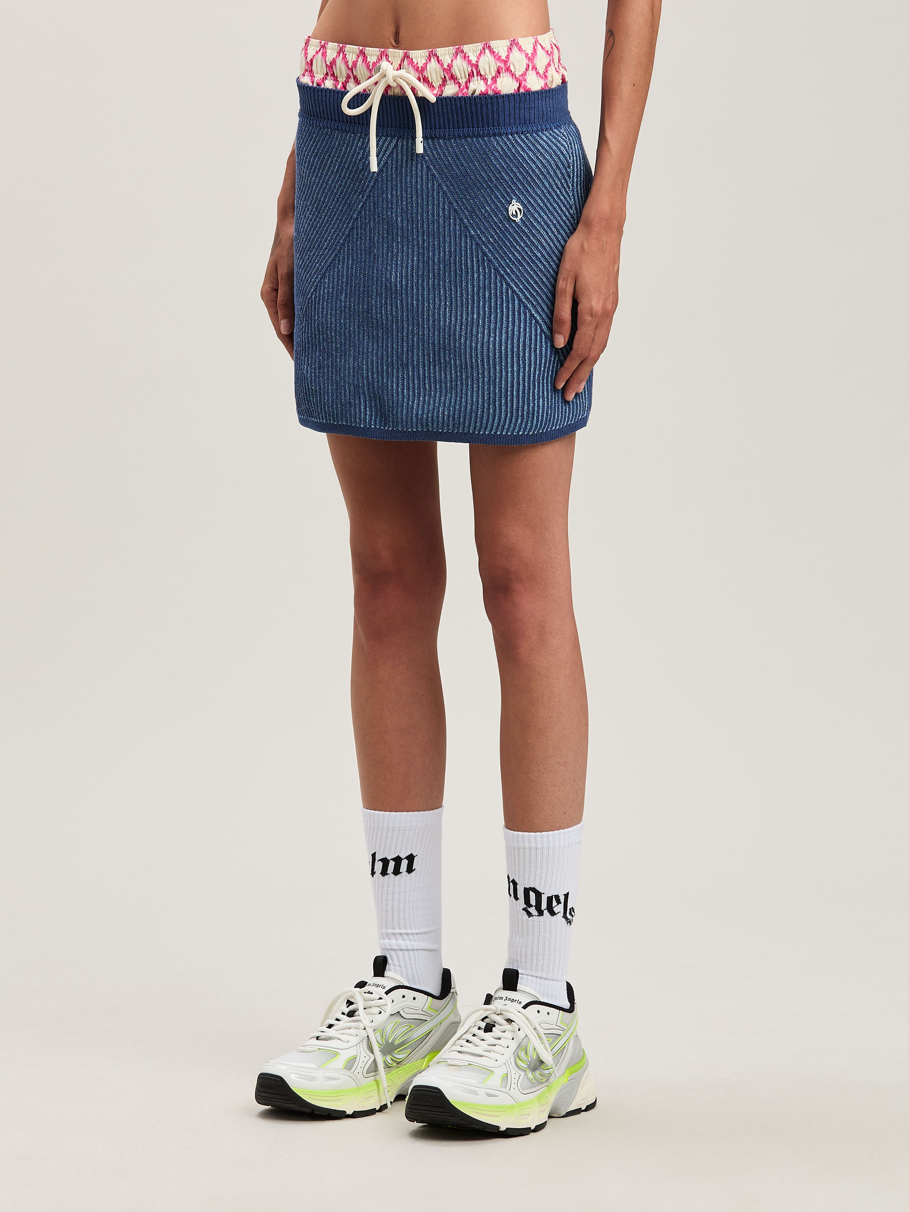 PALM ANGELS  Rib Mini Skirt INDIGO BLUE - LIGHT BLUE PWHL014S25KNI001