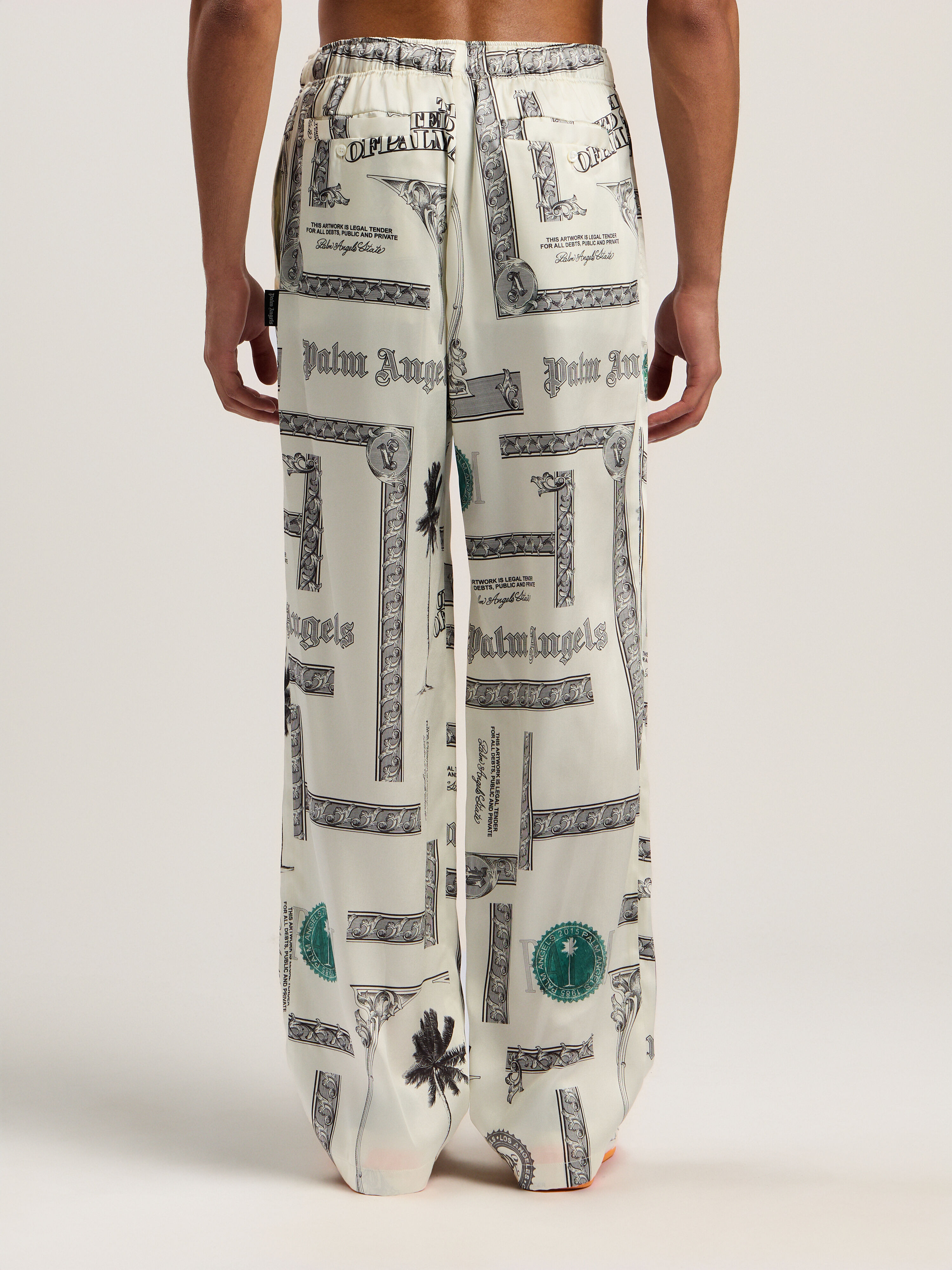 PALM ANGELS Dollar Print Wide-Leg Pants IVORY - BLACK PMCA143F25FAB001