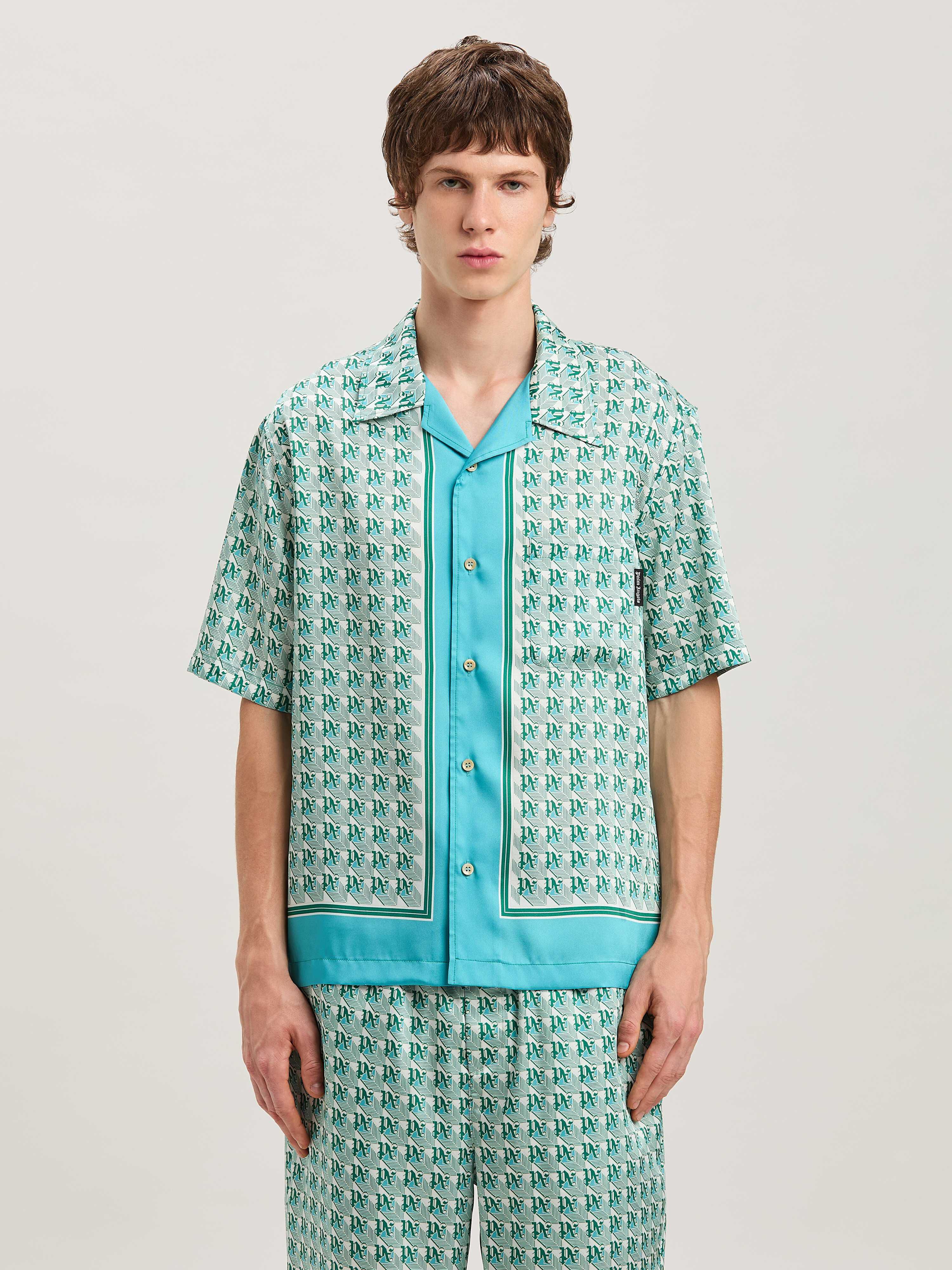 PALM ANGELS  PA Diamond short sleeves shirt GREEN - IVORY PMGG005S25FAB001