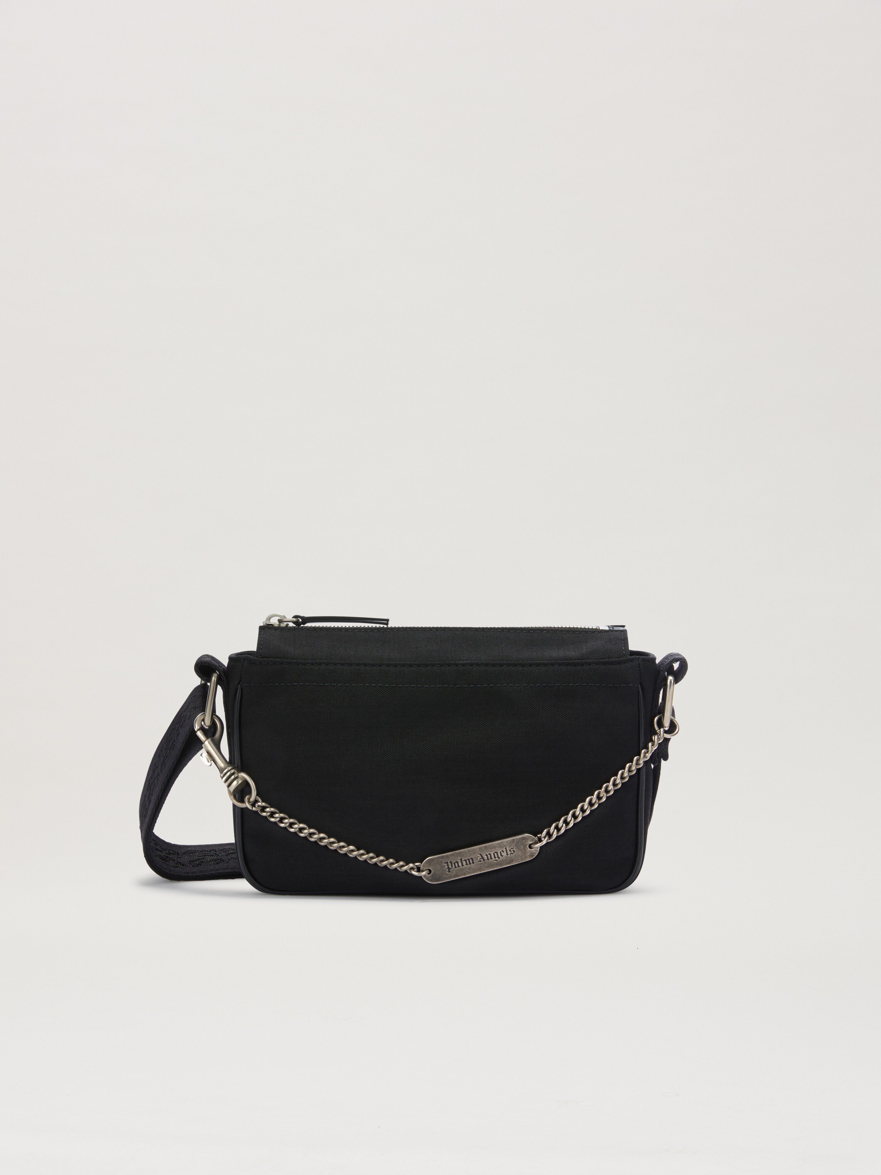 PALM ANGELS  Metallic logo plate croosbody bag BLACK PMNQ012S25FAB001