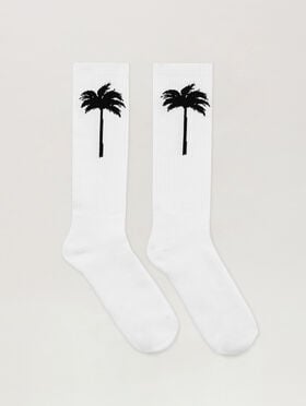 PALM ANGELS Palm Tree Logo Socks WHITE BLACK PMRA001C99FAB003