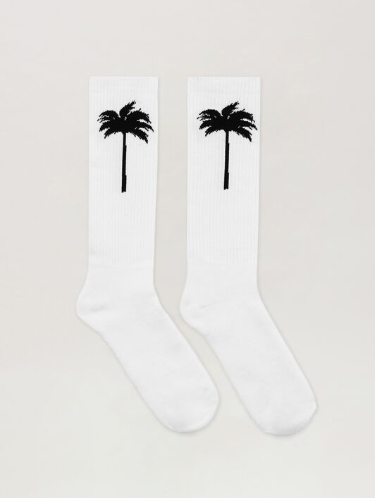 PALM ANGELS Palm Tree Logo Socks WHITE BLACK PMRA001C99FAB003