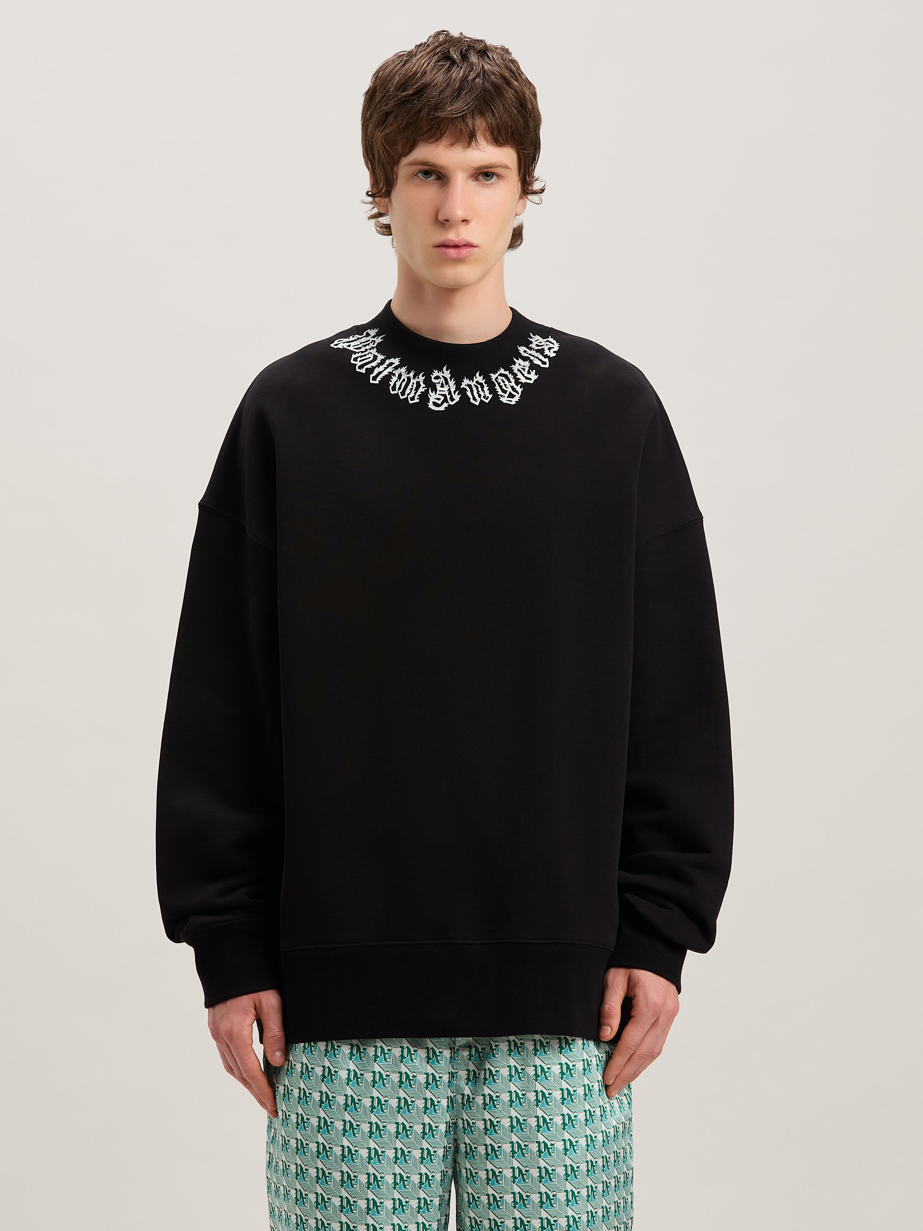 PALM ANGELS  Flame logo Sweatshirt NERO - OFF WHITE PMBA026S25FLE002