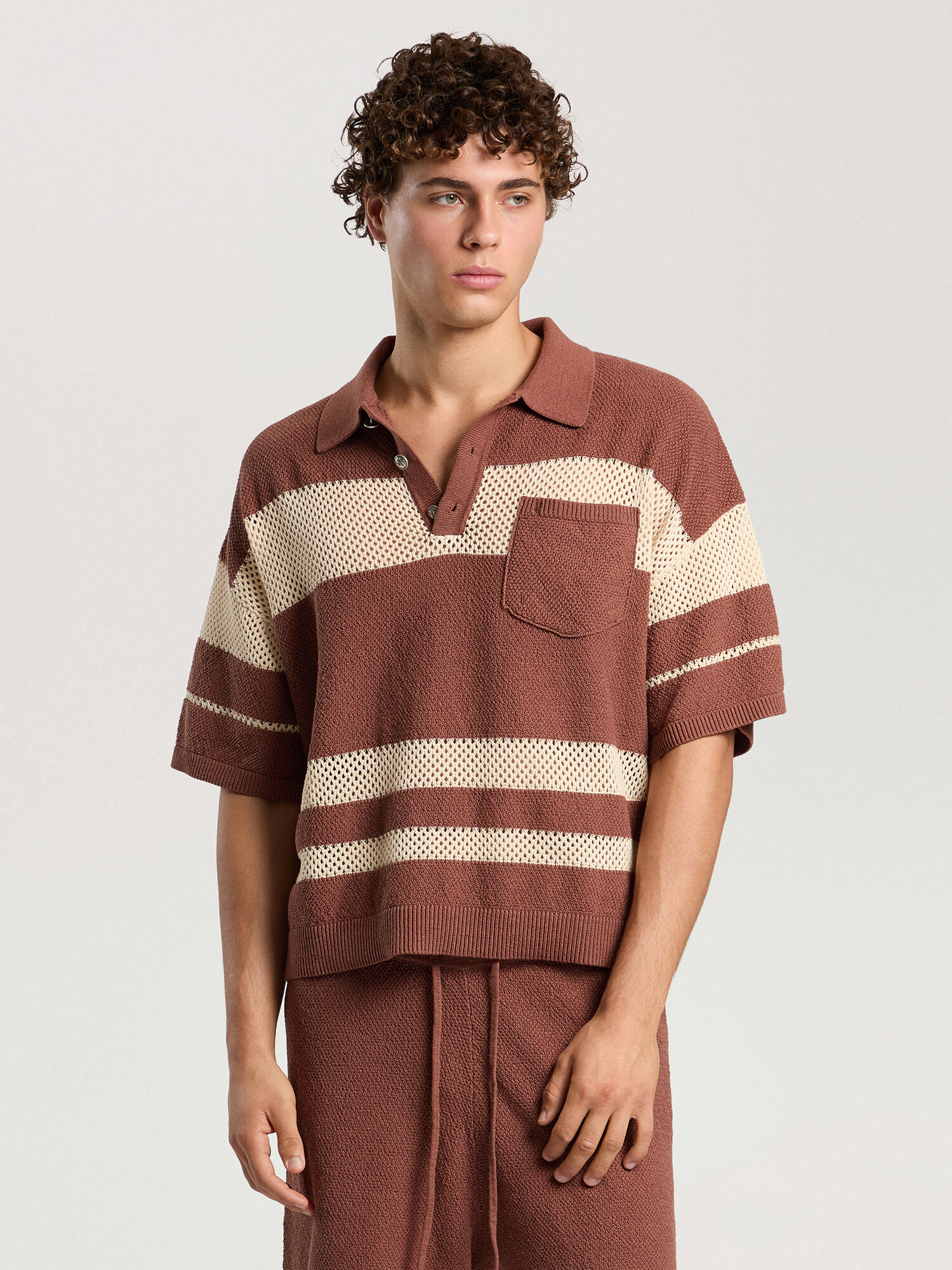 PALM ANGELS Palm Type Loose Knit Polo BROWN - KAKI PAMHX01F26KN01