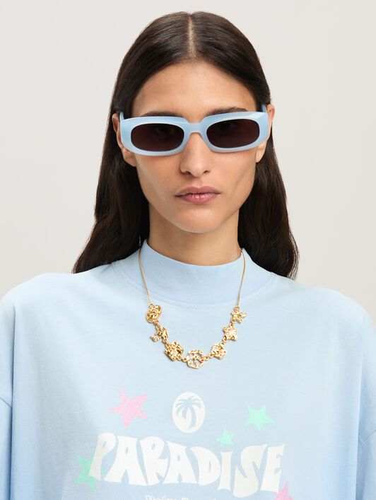 PALM ANGELS  Paradise Oversize T-shirt BABY BLUE - OFF WHITE PWAA017S25JER001