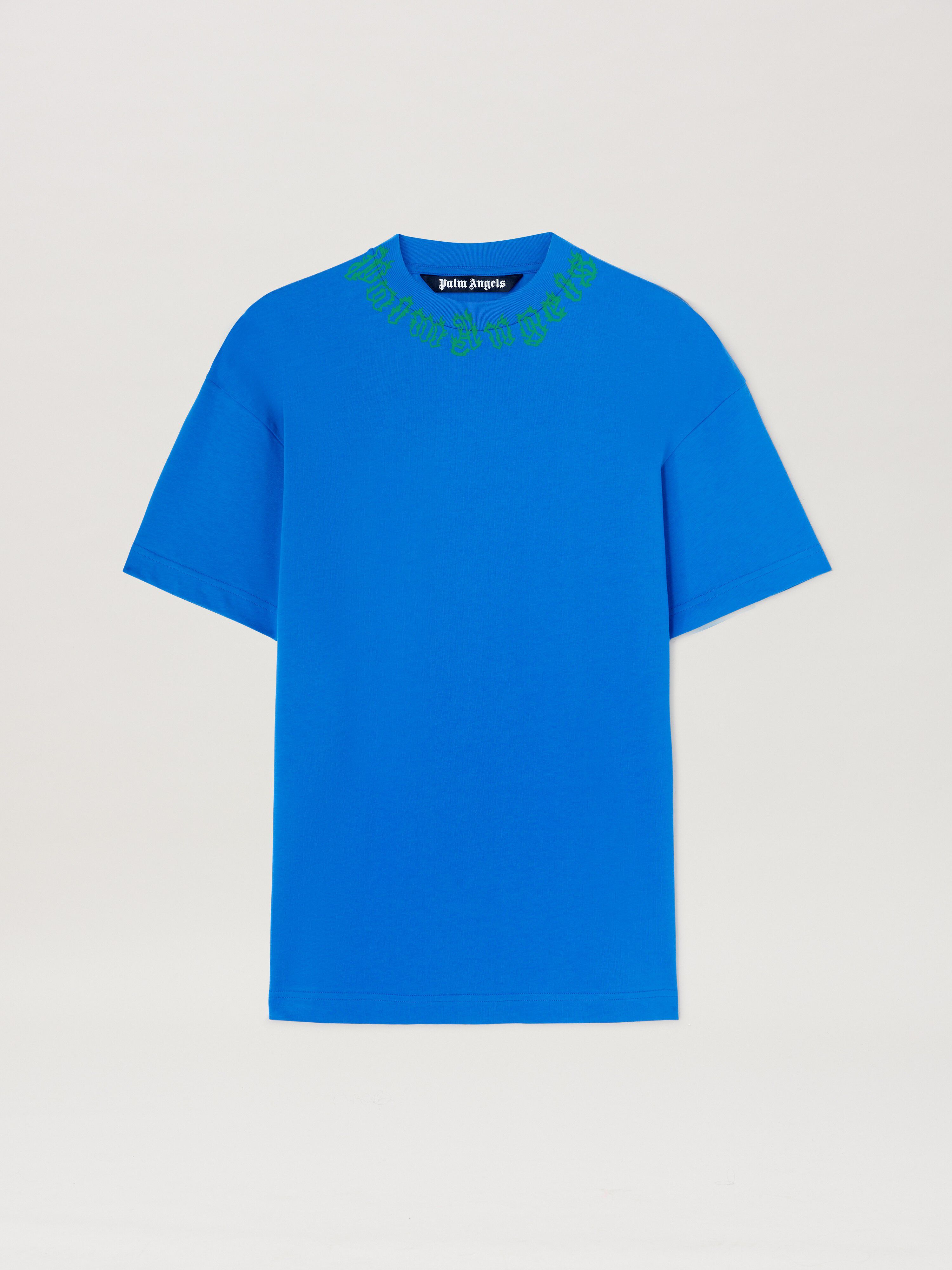 PALM ANGELS  Flame logo T-shirt BLUE - GREEN PMAA001S25JER002