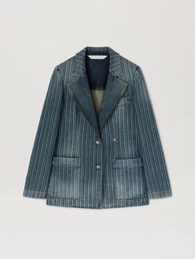 PALM ANGELS  Laser pinstriped denim blazer MEDIUM BLUE - SILVER PWYD023S25DEN002