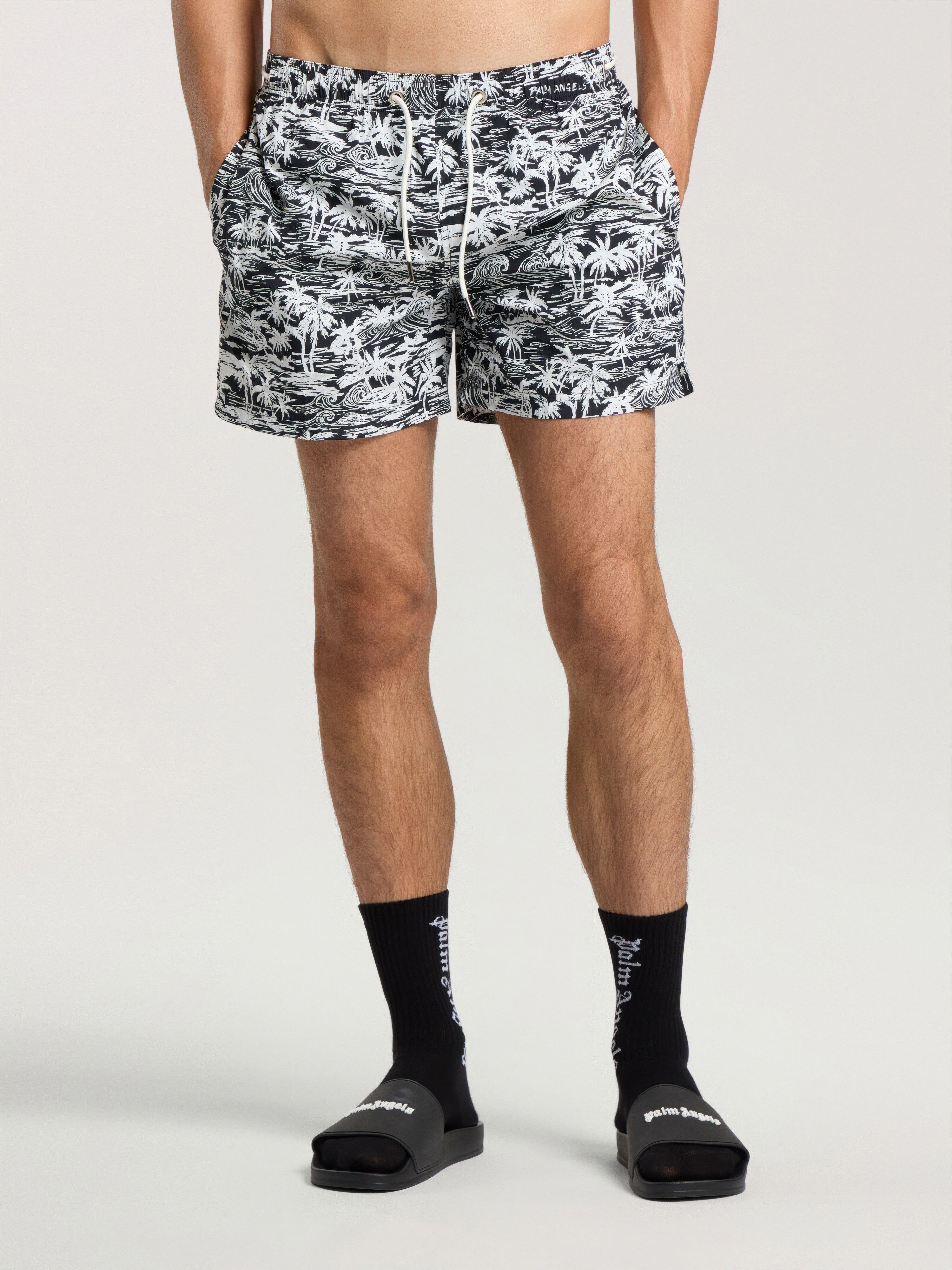 Palm Waves Swim Shorts PALM ANGELS Palm Waves Swim Shorts BLACK - OFF WHITE PAMFD03F26FB01