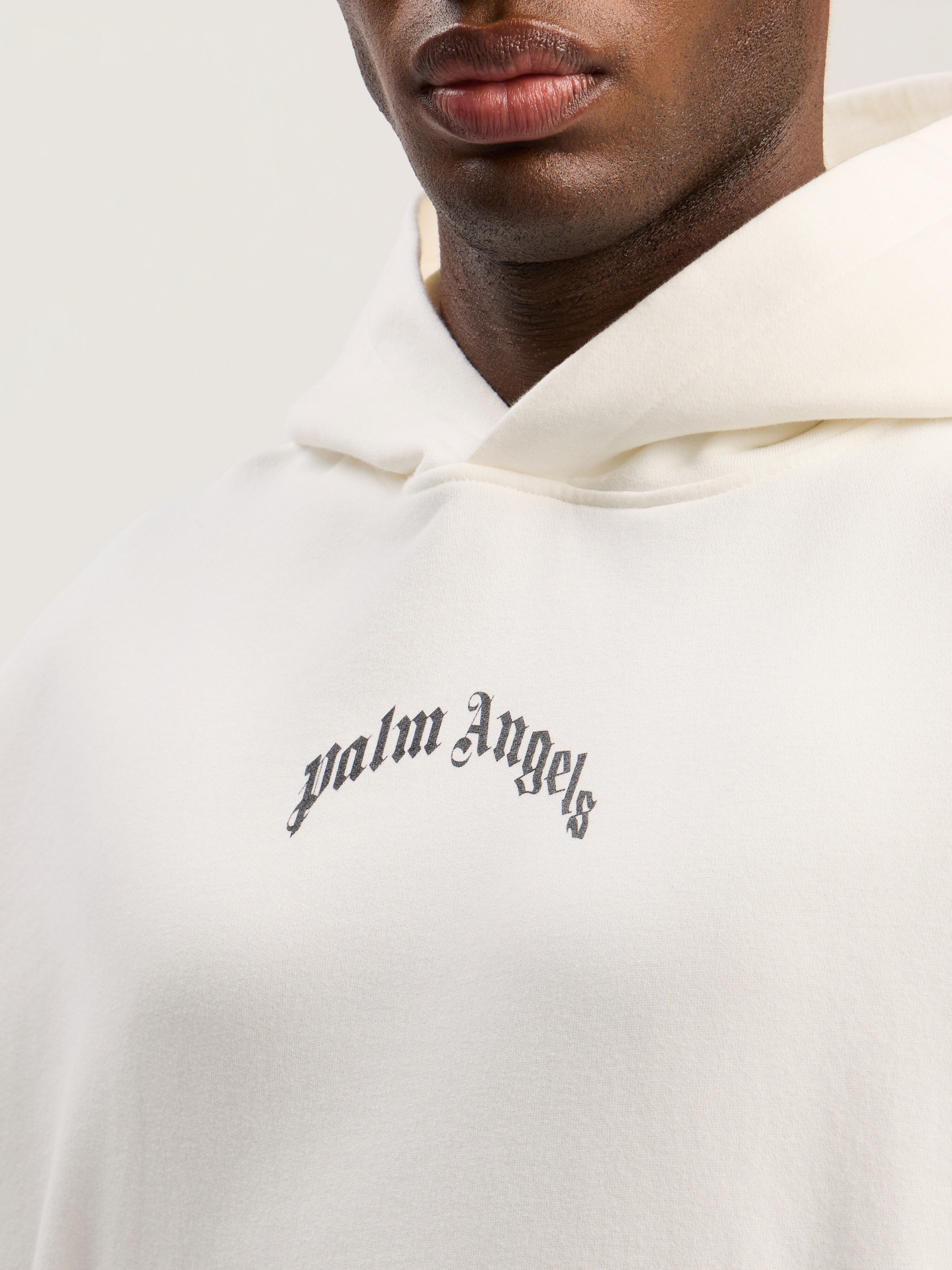 PALM ANGELS Back Curved Logo Loose Hoodie OFF WHITE - BLACK PMBB17EF25FLE004