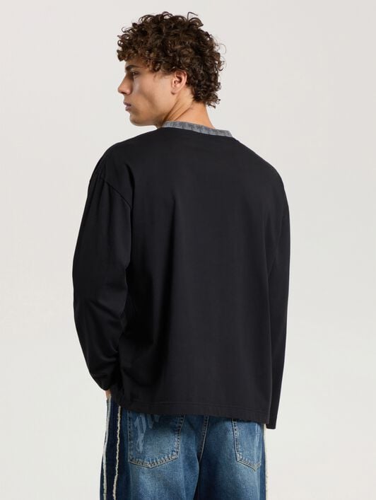 PALM ANGELS Palm Rib Long Sleeve T-Shirt BLACK - OFF WHITE PAMAB02F26JR01
