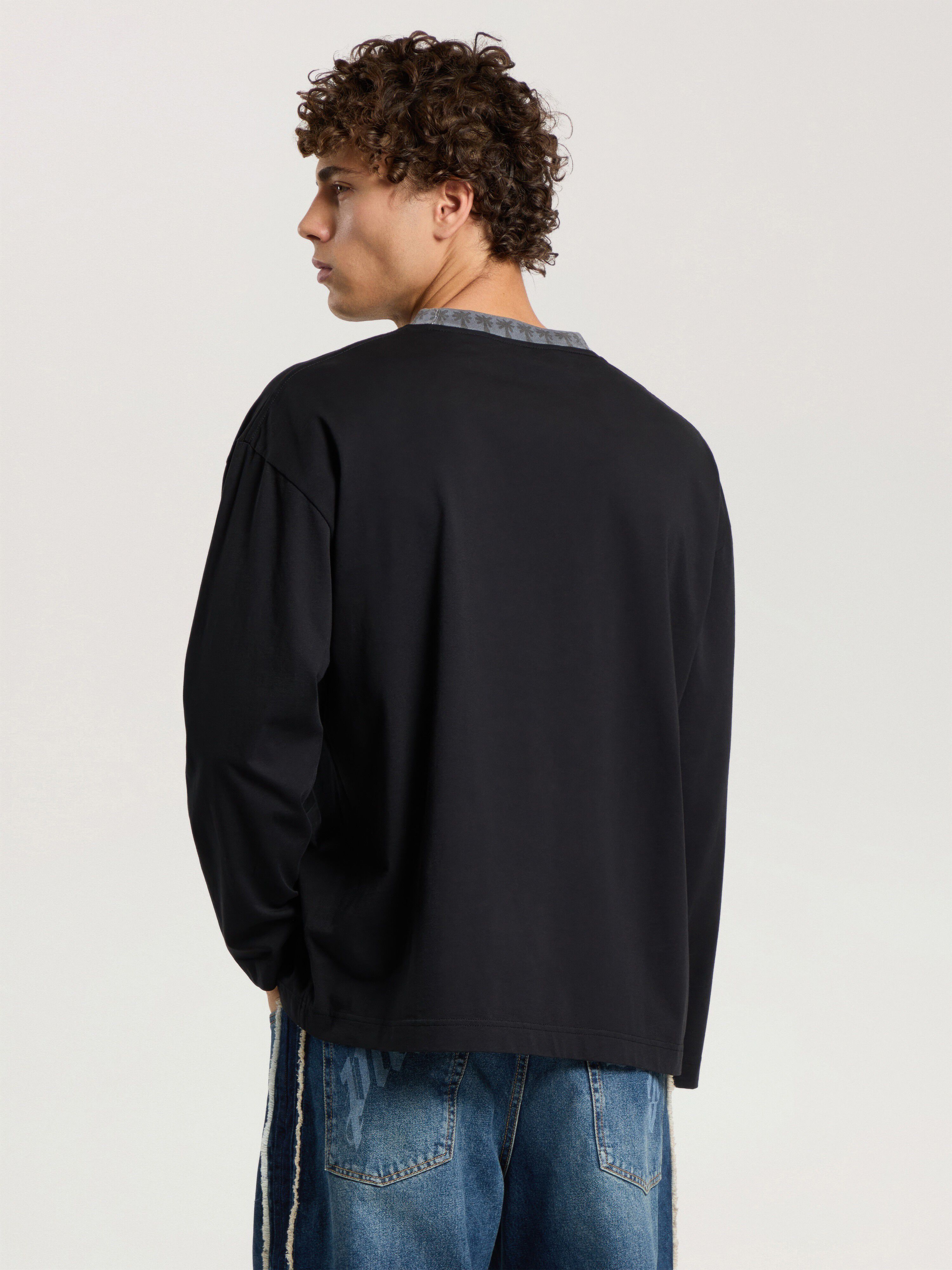 PALM ANGELS Palm Rib Long Sleeve T-Shirt BLACK - OFF WHITE PAMAB02F26JR01