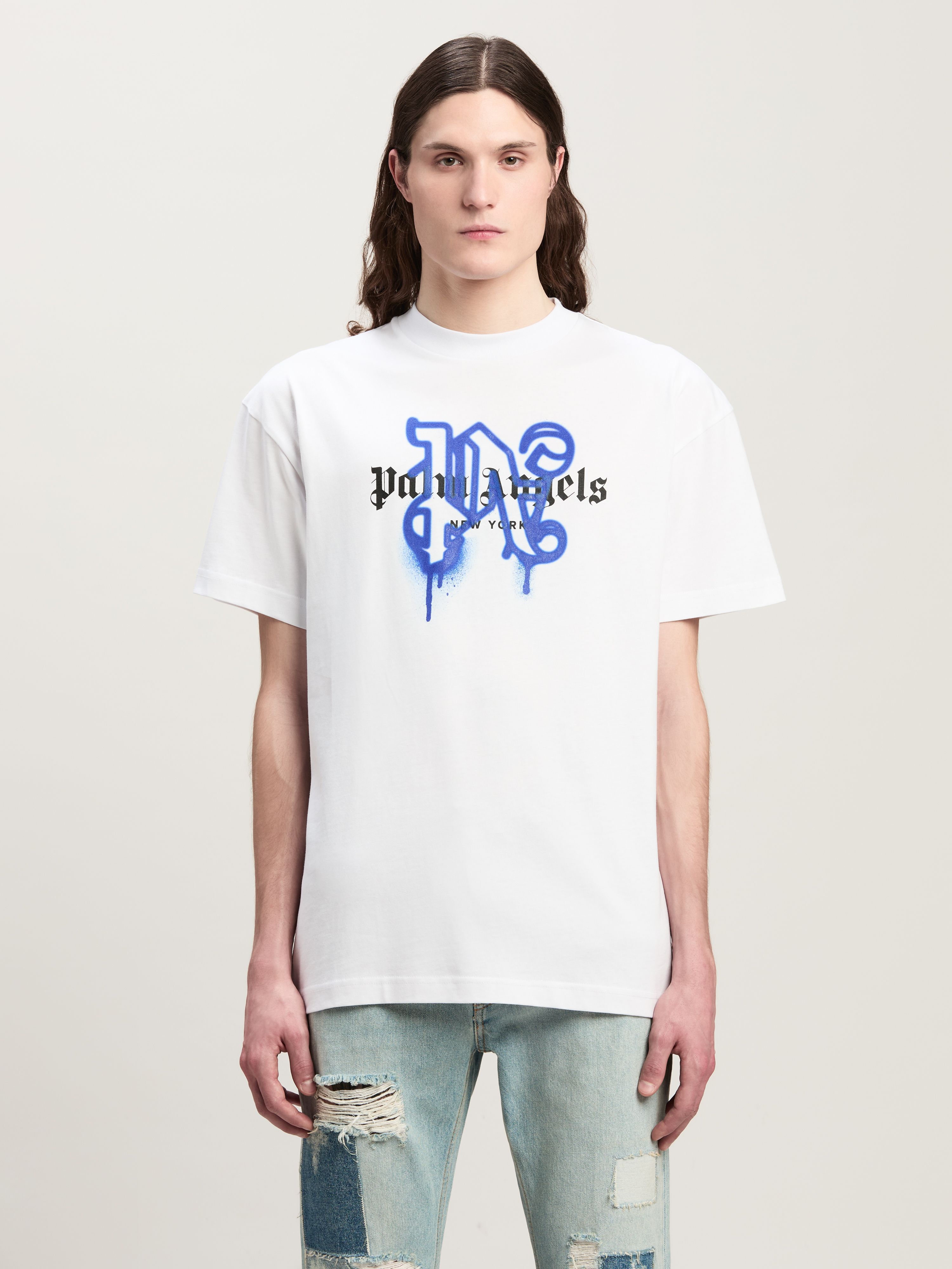 PALM ANGELS Monogram Spray City T-Shirt New York WEIß PMAA001C99JER026