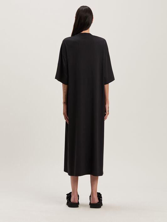 PALM ANGELS  Curved logo oversize T-shirt dress BLACK - FUCHSIA PWDH008S25JER001