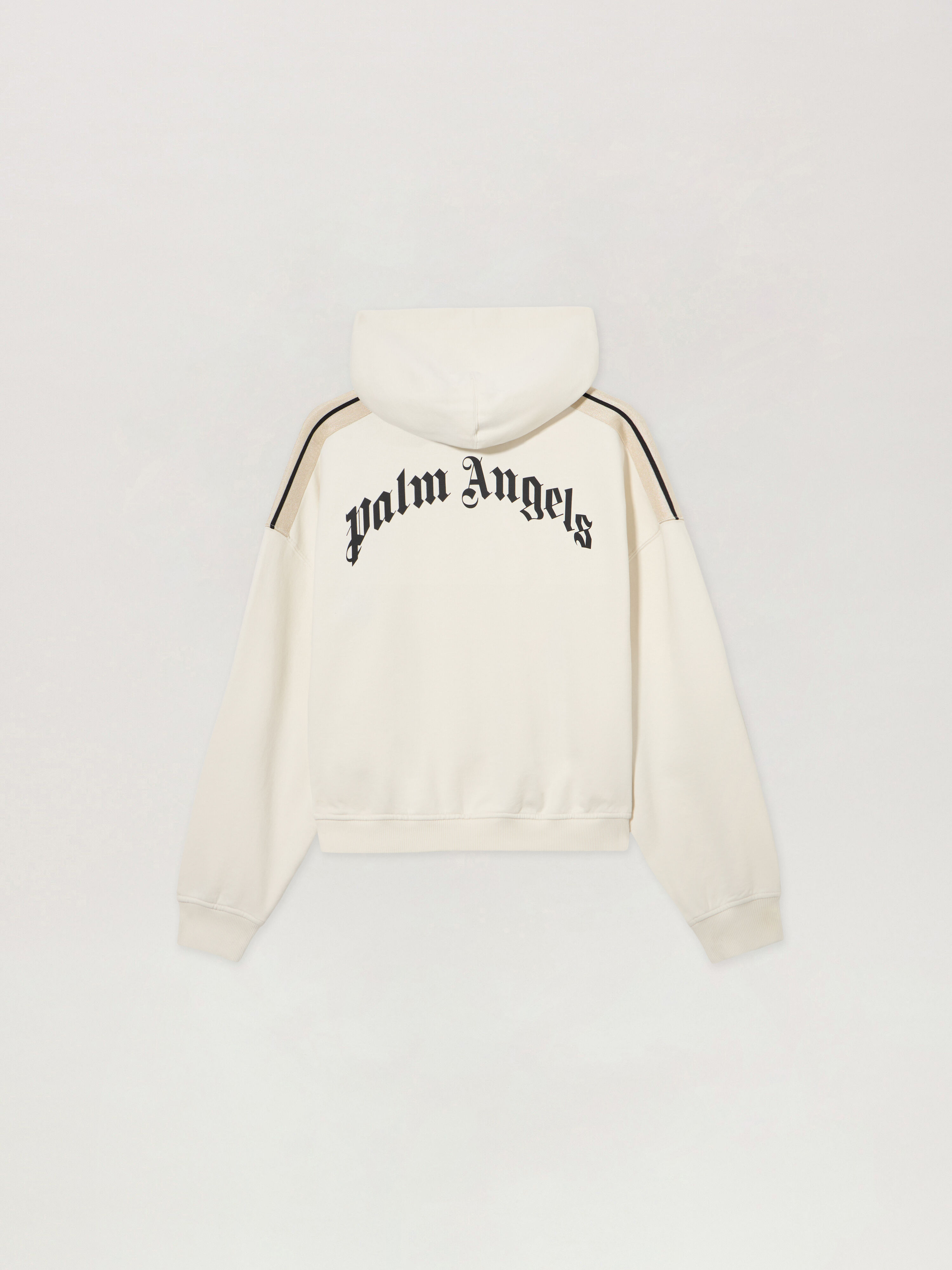 PALM ANGELS Curved Logo Loose Crop Hoodie OFF WHITE BLACK PWBB076S26FLE001