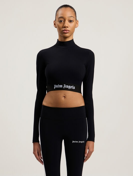 PALM ANGELS Classic Logo Mockneck Top BLACK WHITE PWVO014C99FAB001