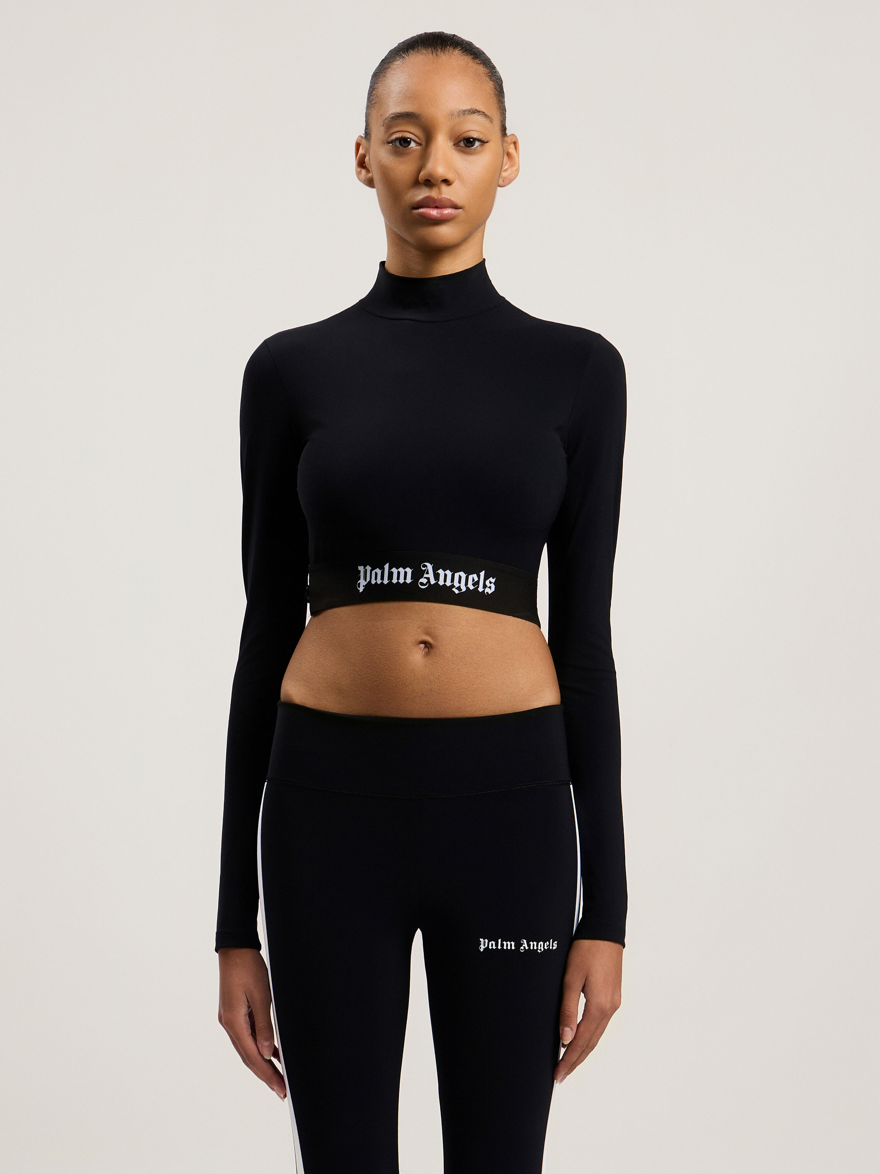 PALM ANGELS Classic Logo Mockneck Top BLACK WHITE PWVO014C99FAB001
